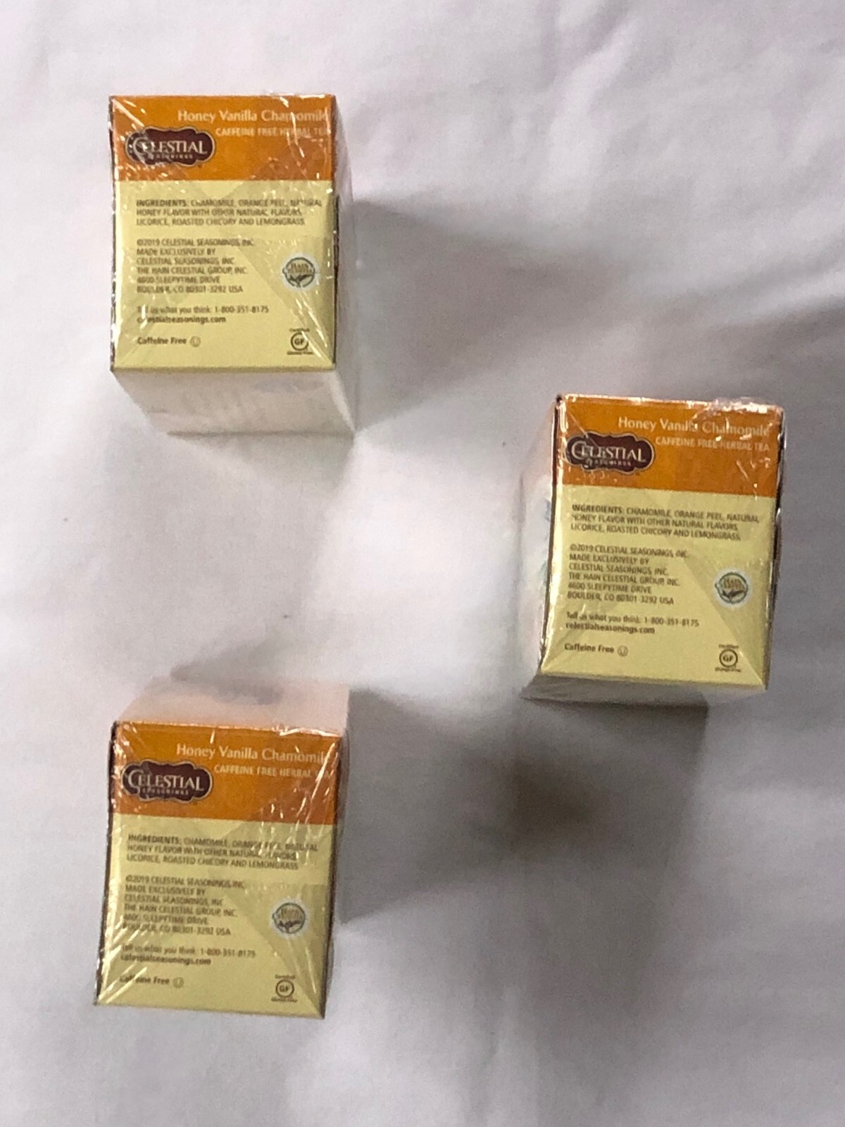 3-PACK LOT CELESTIAL SEASONINGS HERBAL TEA HONEY VANILLA CHAMOMILE CAFFEINE FREE