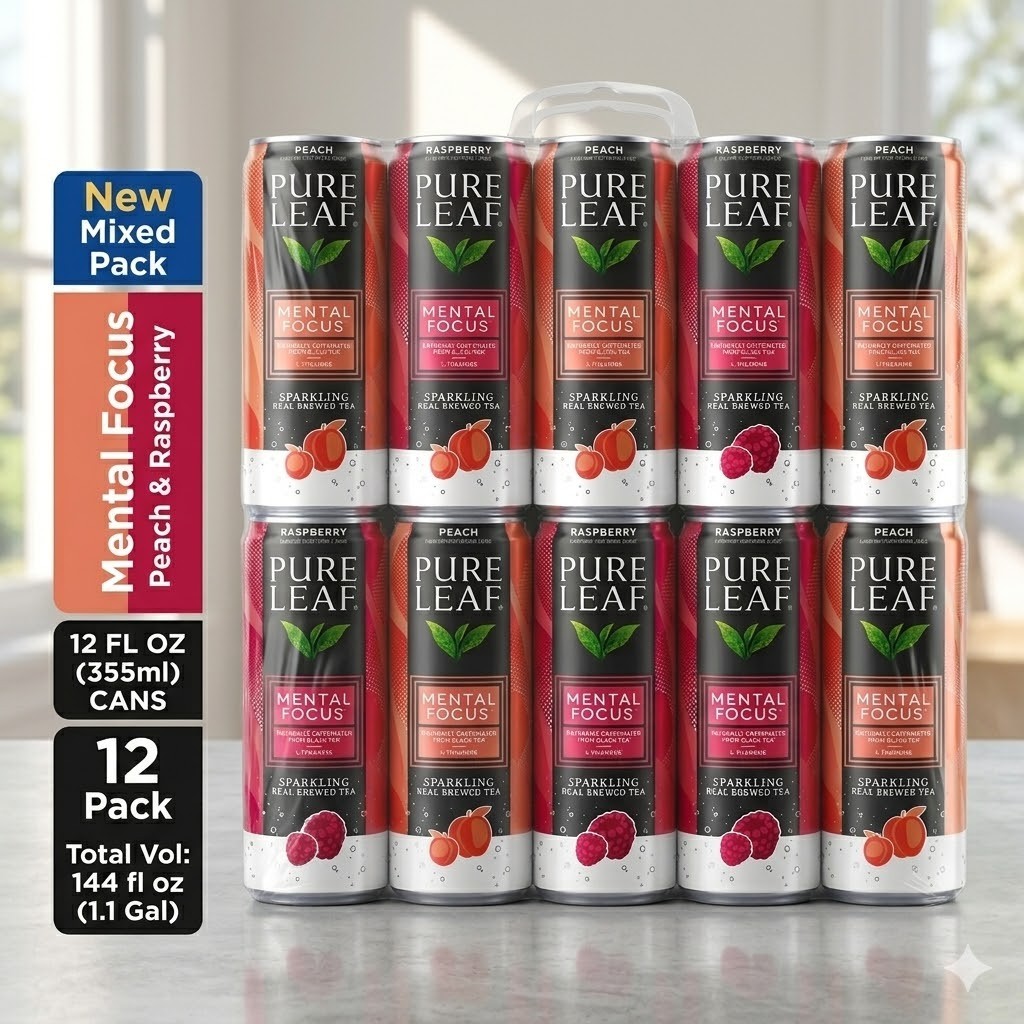 Pure Leaf Peach Raspberry Sparkling Tea 12oz 12 Pack Variety Cans