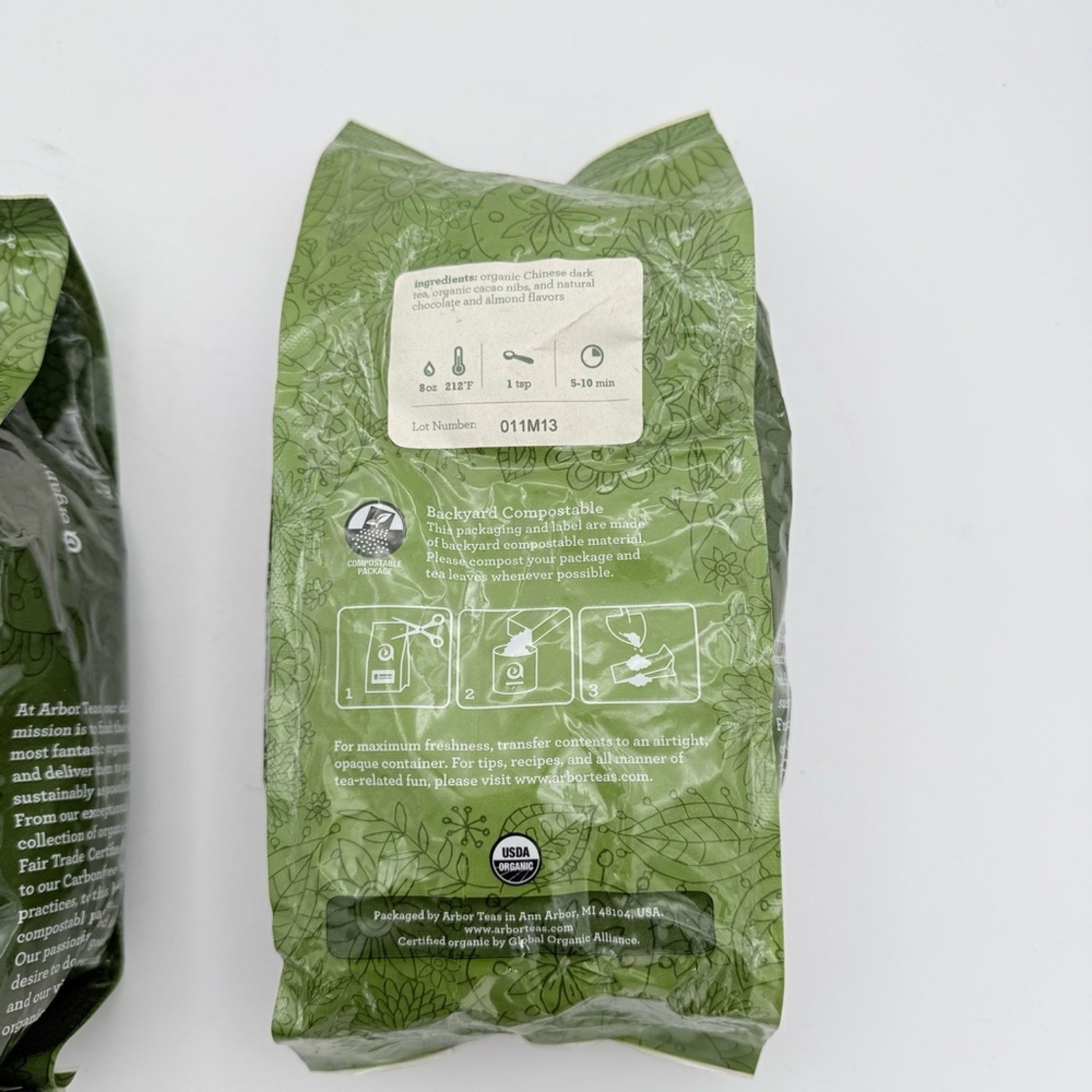 Arbor teas Organic 2 pack Chocolate dark tea 12oz & Moroccan mint green Tea 8oz