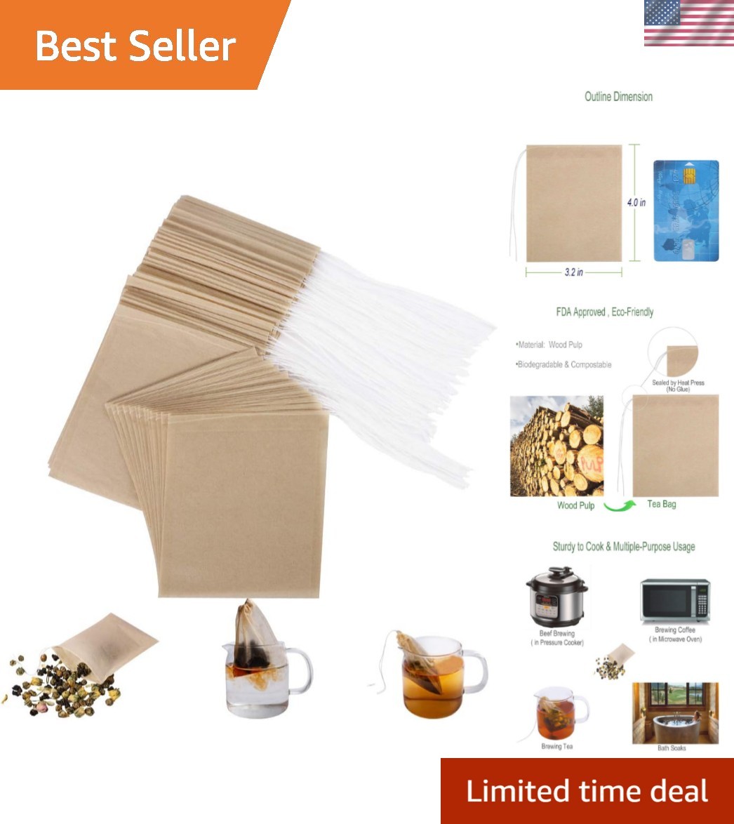 Eco-Friendly Disposable Tea Bags – 100 Unbleached Pulp Sachets for Tea Lovers