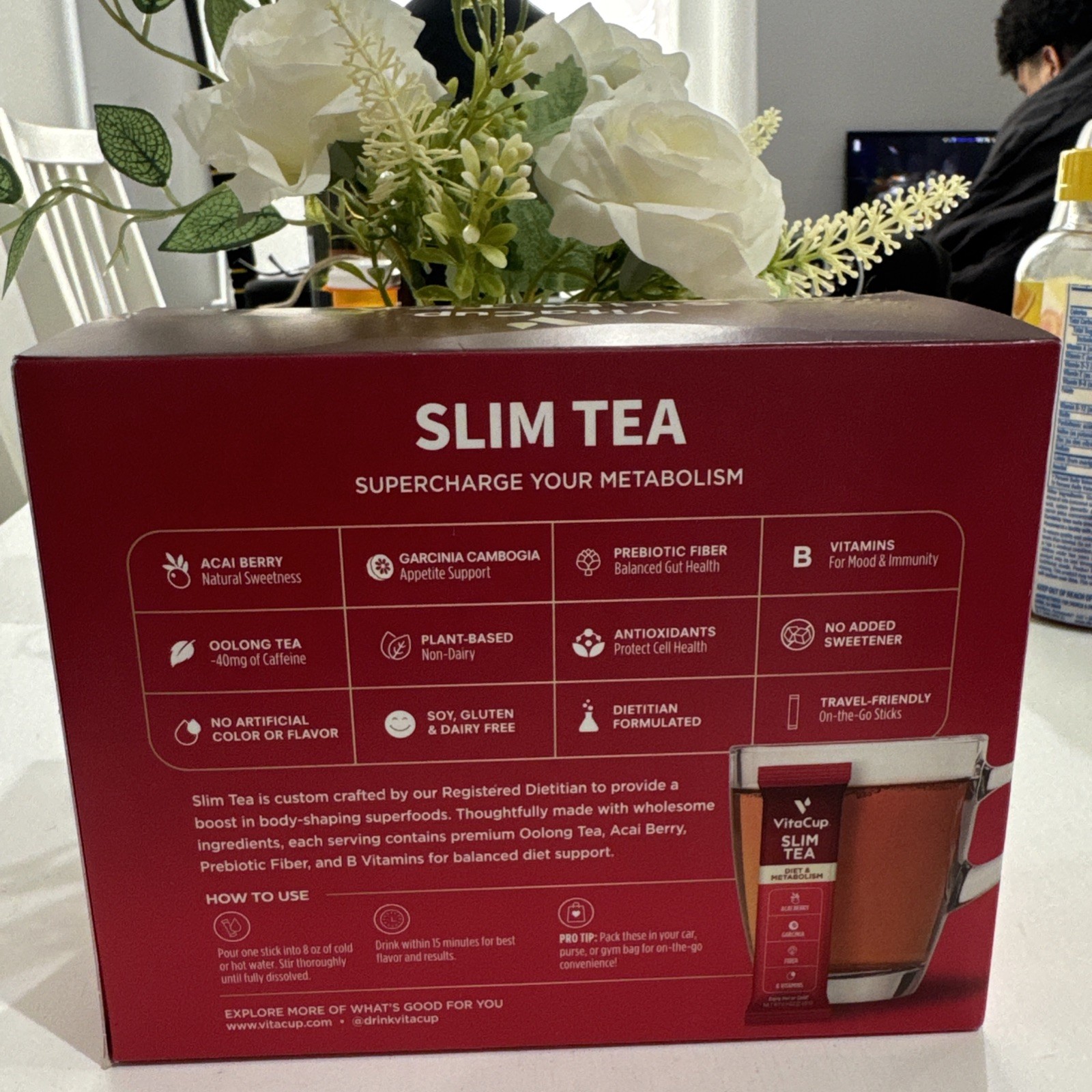 Slim Instant Tea, Premium Oolong Tea, 24 Single Sticks Acai Berry,vitamins B