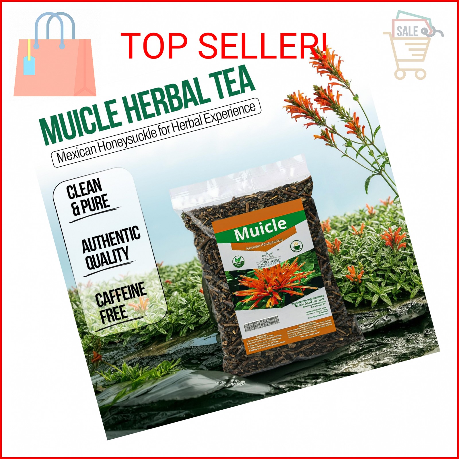Muicle Mexican Honeysuckle Hierba tea 2 oz 100 % natural ,Gabio Green herbs (2 o