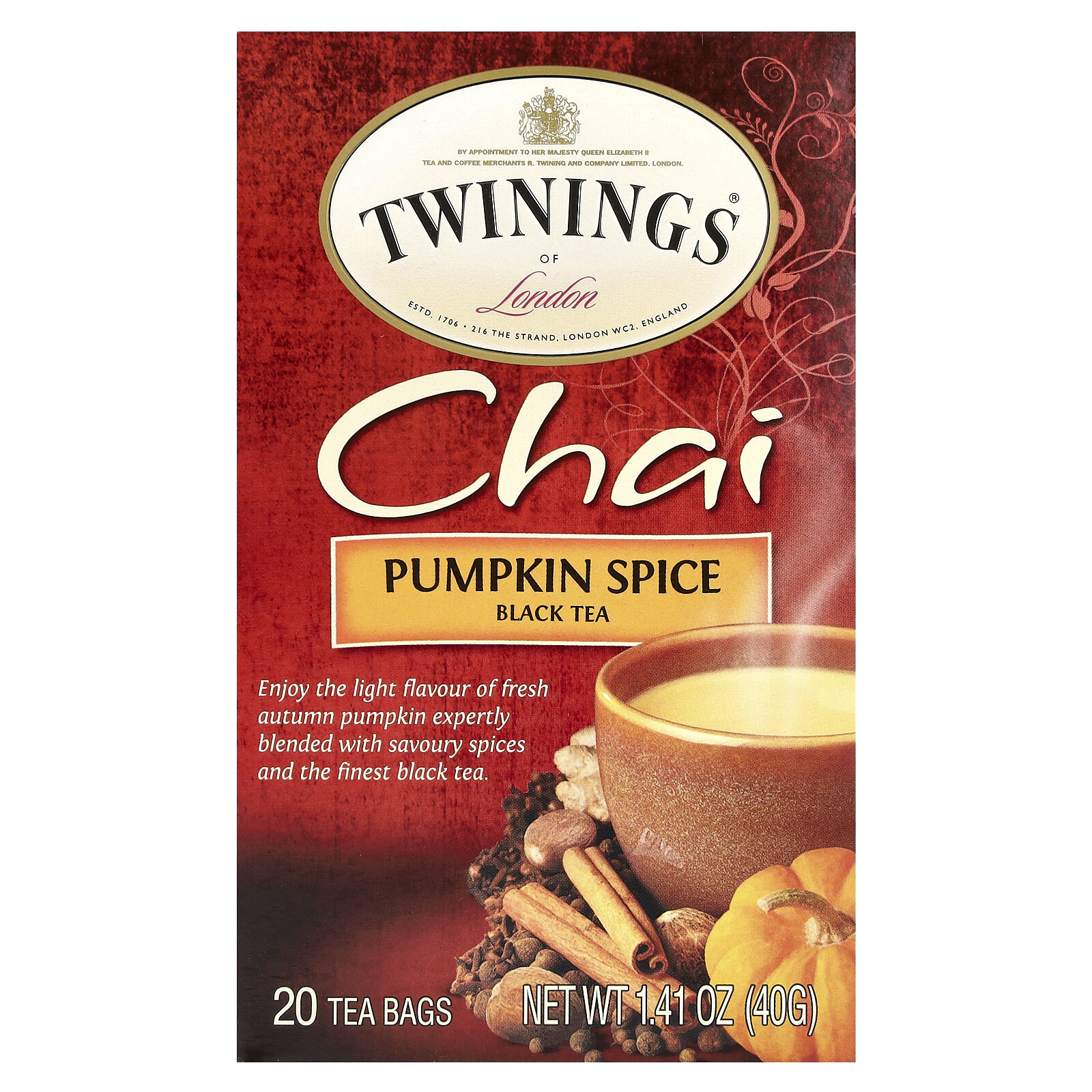 Black Tea, Chai, Pumpkin Spice, 20 Tea Bags, 1.41 oz (40 g)