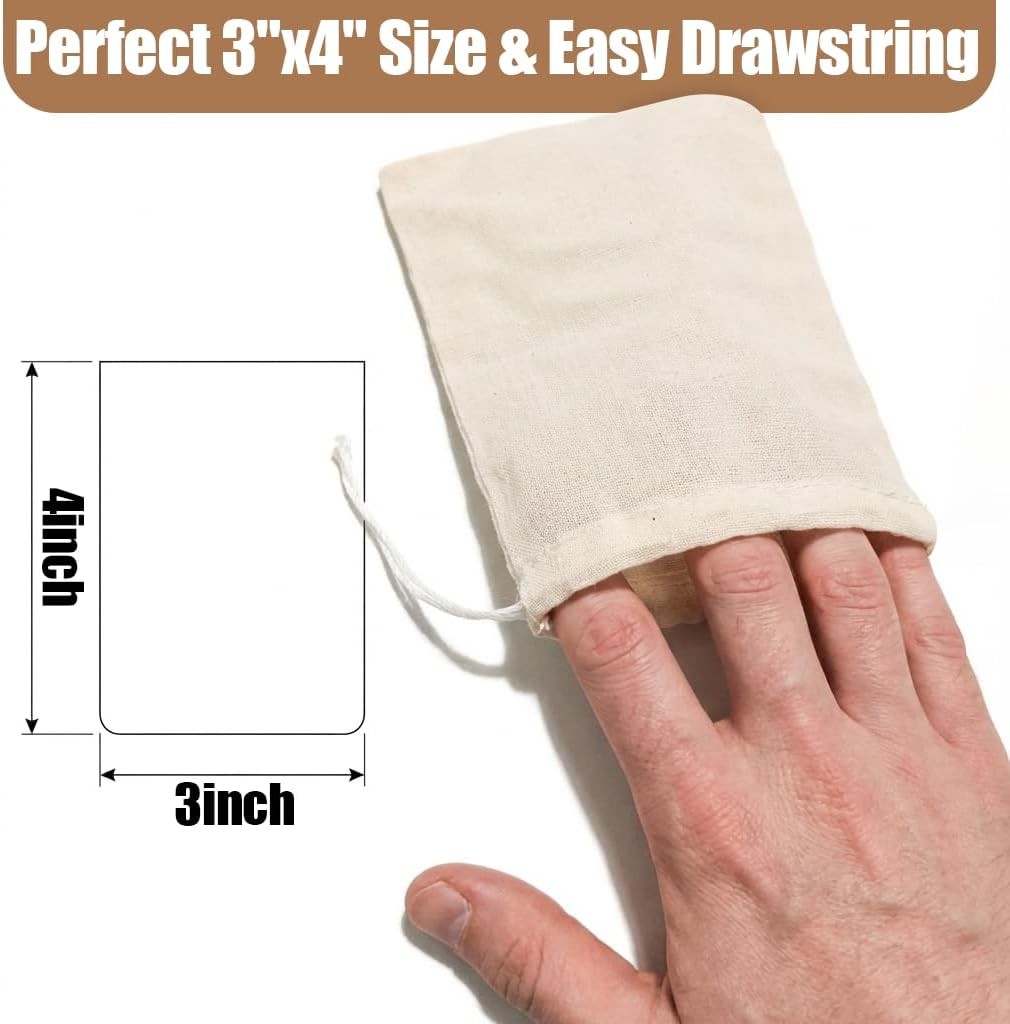 60Pcs Reusable Tea Bags for Loose Leaf Tea, 3x4inch Sachet Bags Empty, Unbleache