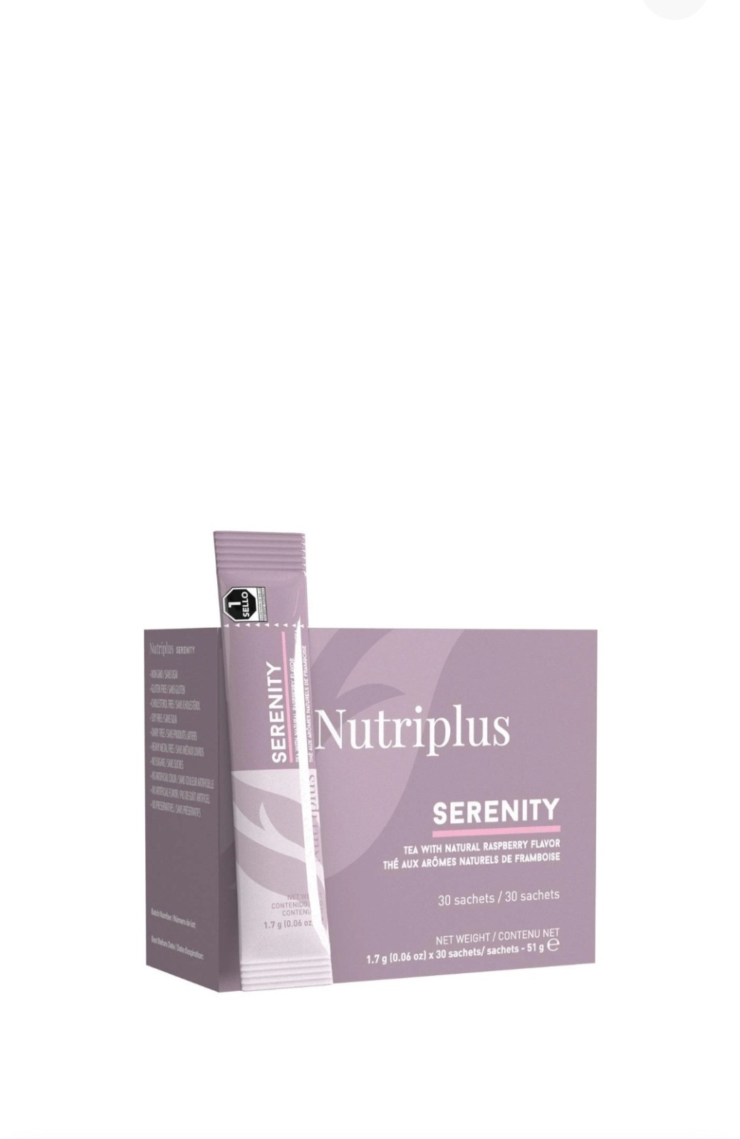 Nutriplus Serenity Tea Assortment 30 Sachets Peach Raspberry Lemon Non GMO