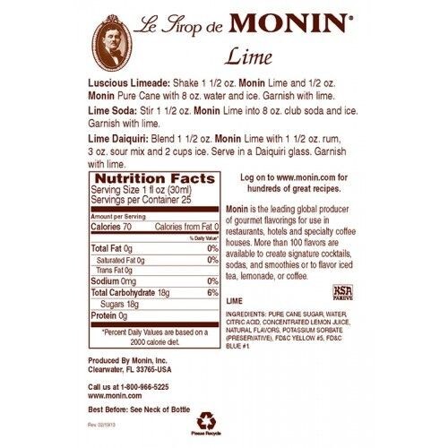 Monin Lime Syrup (750mL), H-Lime