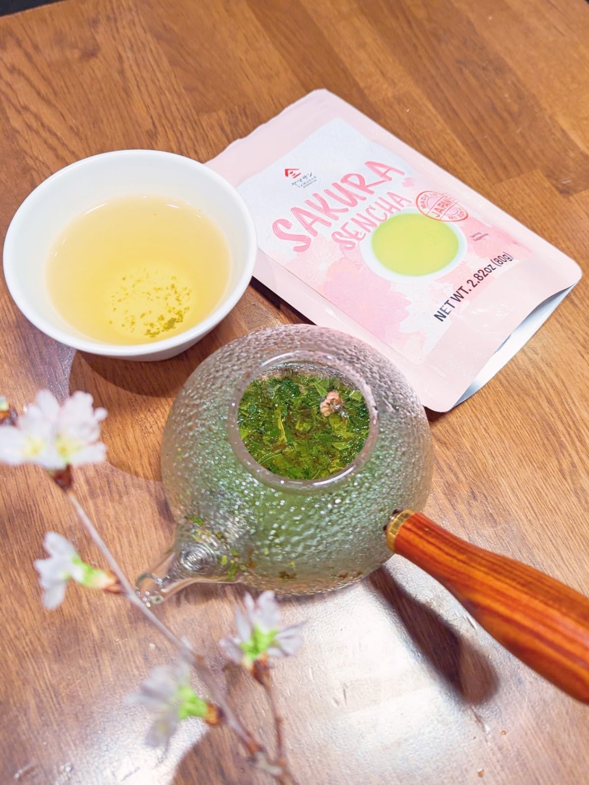 Chaganju Sakura Floral Green Tea Japanese Loose Leaf With Sakura Petals, 2.8…
