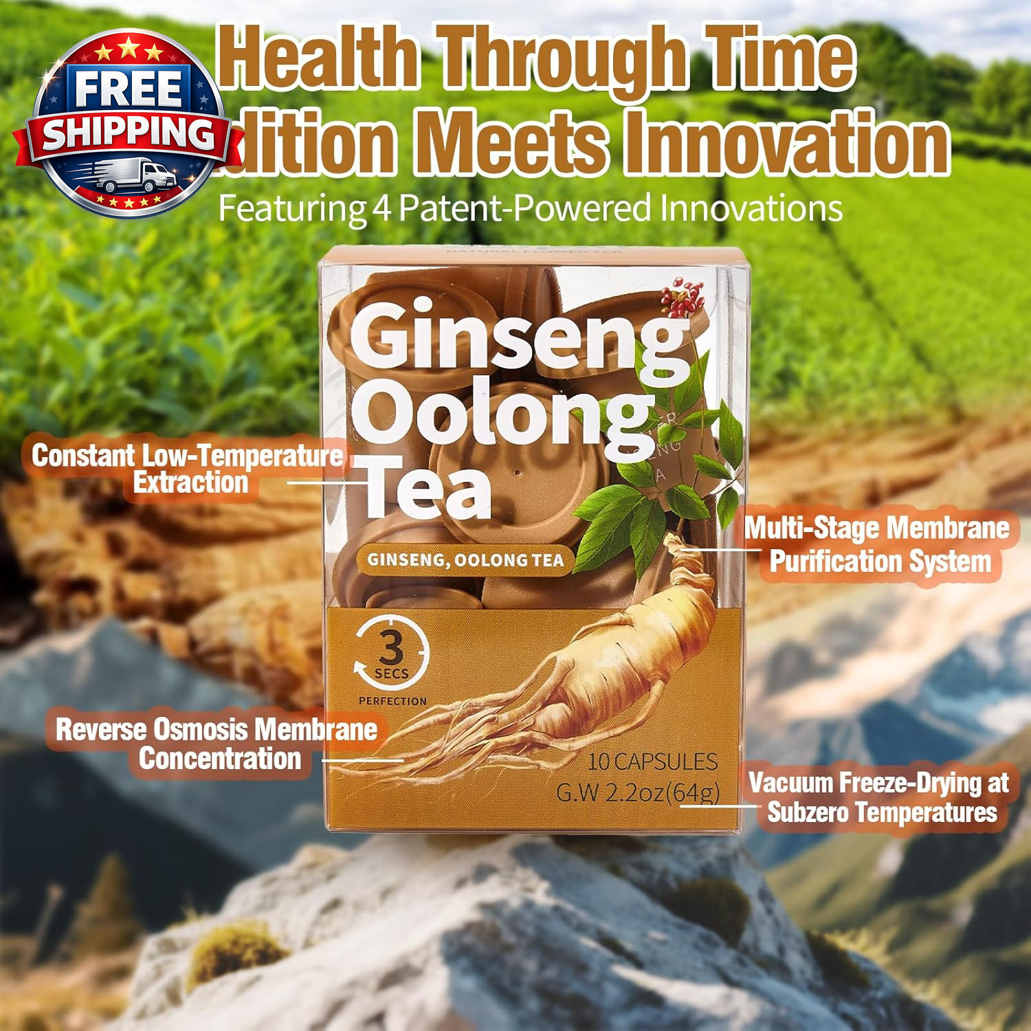 Organic Ginseng Tea – 10 Pack of Pure Ginseng Powder, No Additives