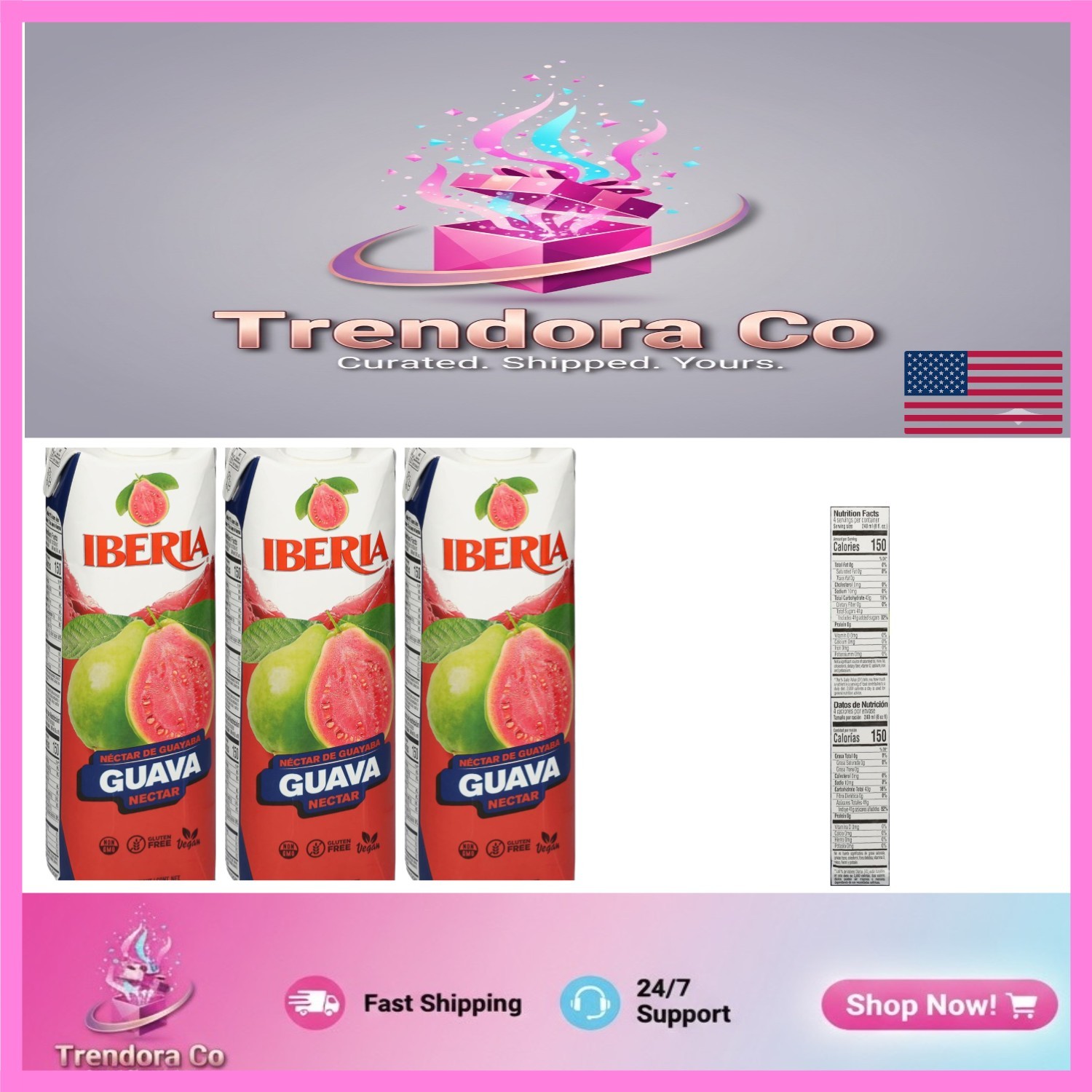 Delicious Guava Nectar, 33.8 fl oz Bottles (Pack of 3) – All-Natural & Non-GMO