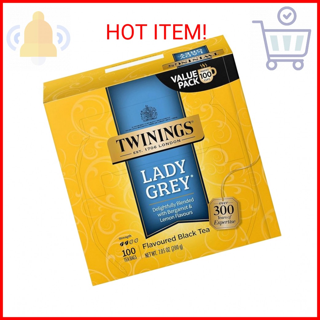 Twinings Lady Grey Black Tea Individually Wrapped Bags, 100 Count (Pack of 1), O