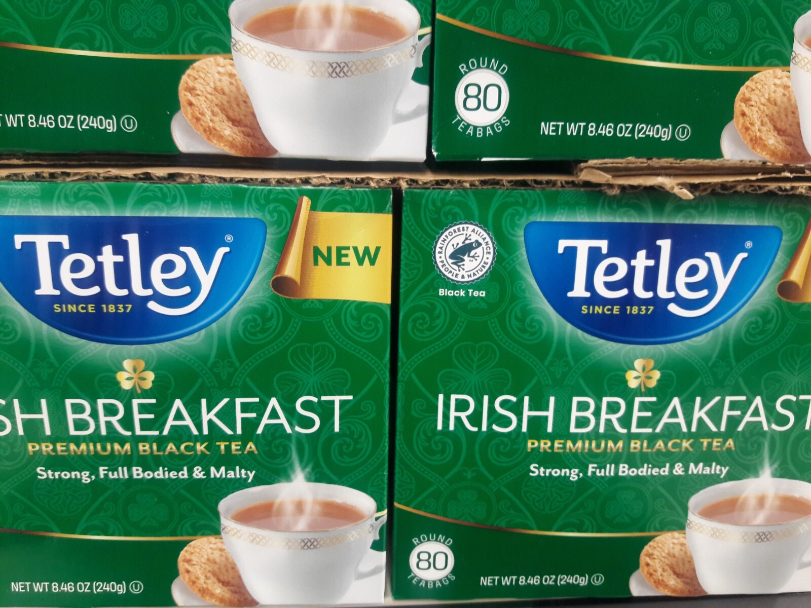 Lot of 6 Tetley Irish Breakfast Premium Black Tea, 80 Bags Each