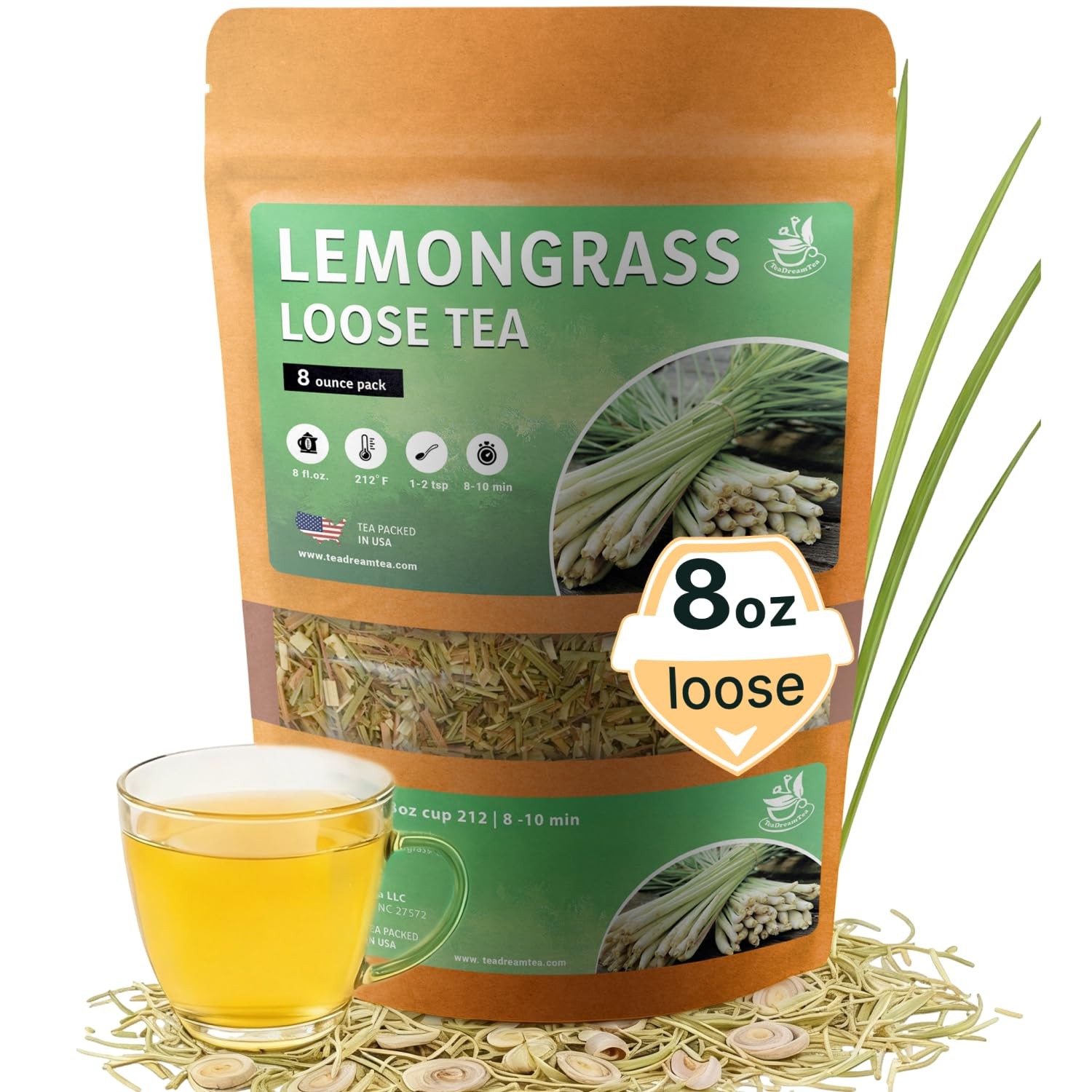 Lemongrass Leaf Loose Tea – 8oz Size (Premium Dried Lemongrass Loose Leaf Tea…
