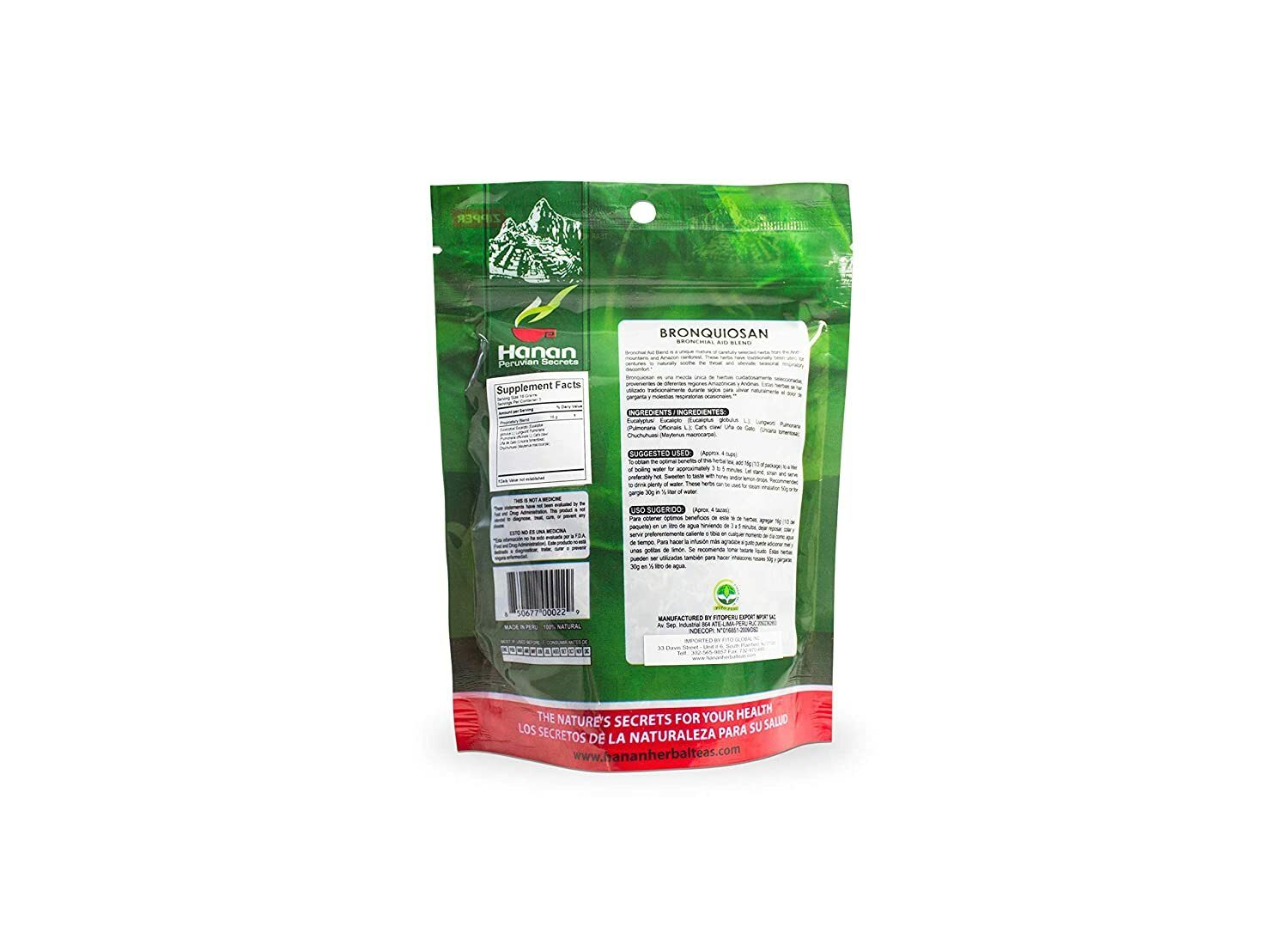 Hanan Peruvian Secrets Bronquiosan Herbal Tea | 100% Natural Bronchial Aid Blend