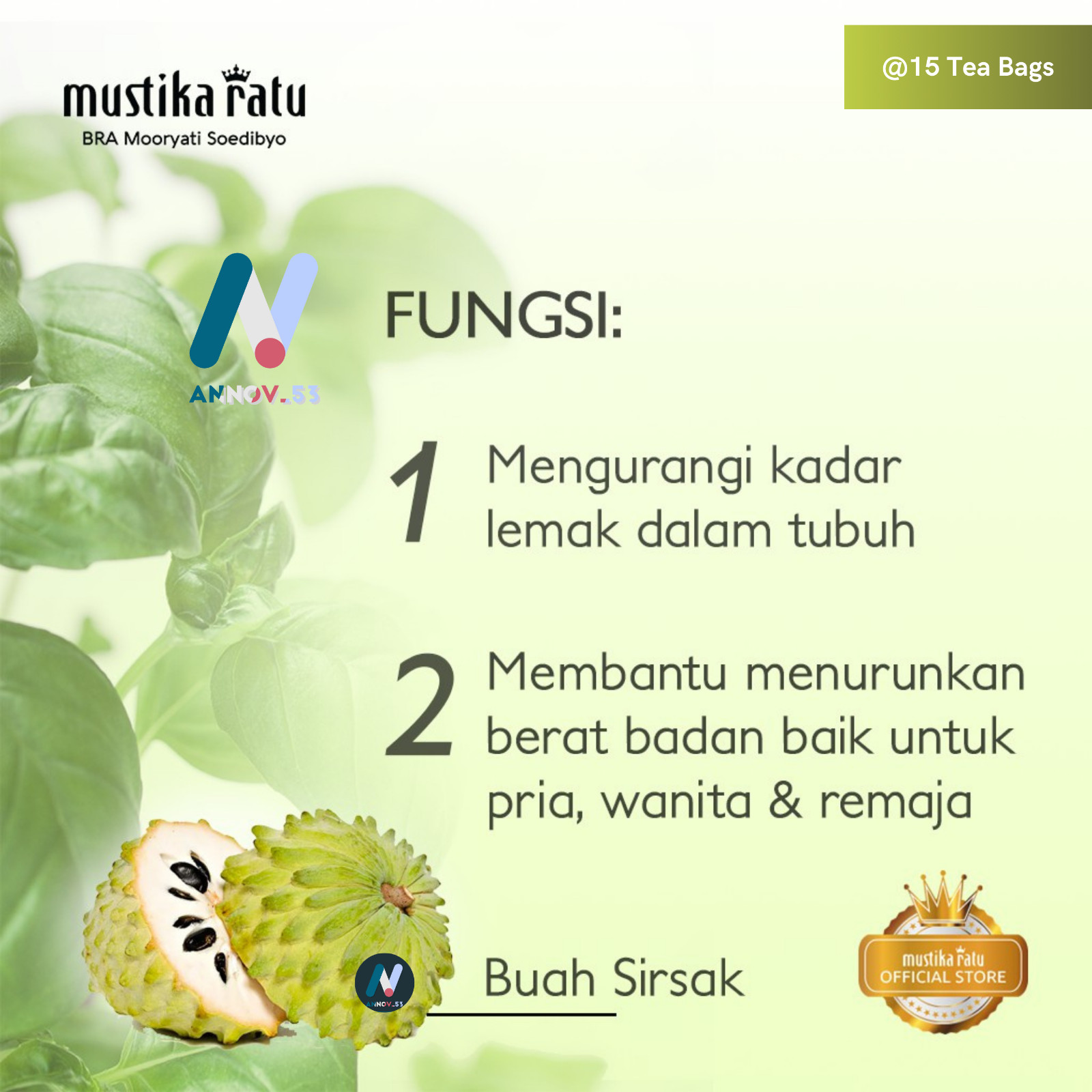 MUSTIKA RATU Herbal Slim Soursop Tea Immune Antioxidant Weight Loss Fat Burn 2X