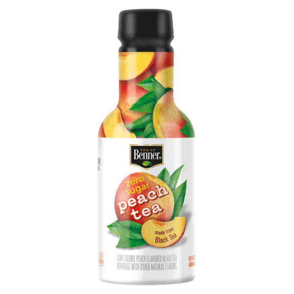 Benner Diet Peach Flavored Iced Tea – 6 pack, 16 fl oz – Pack of 3
