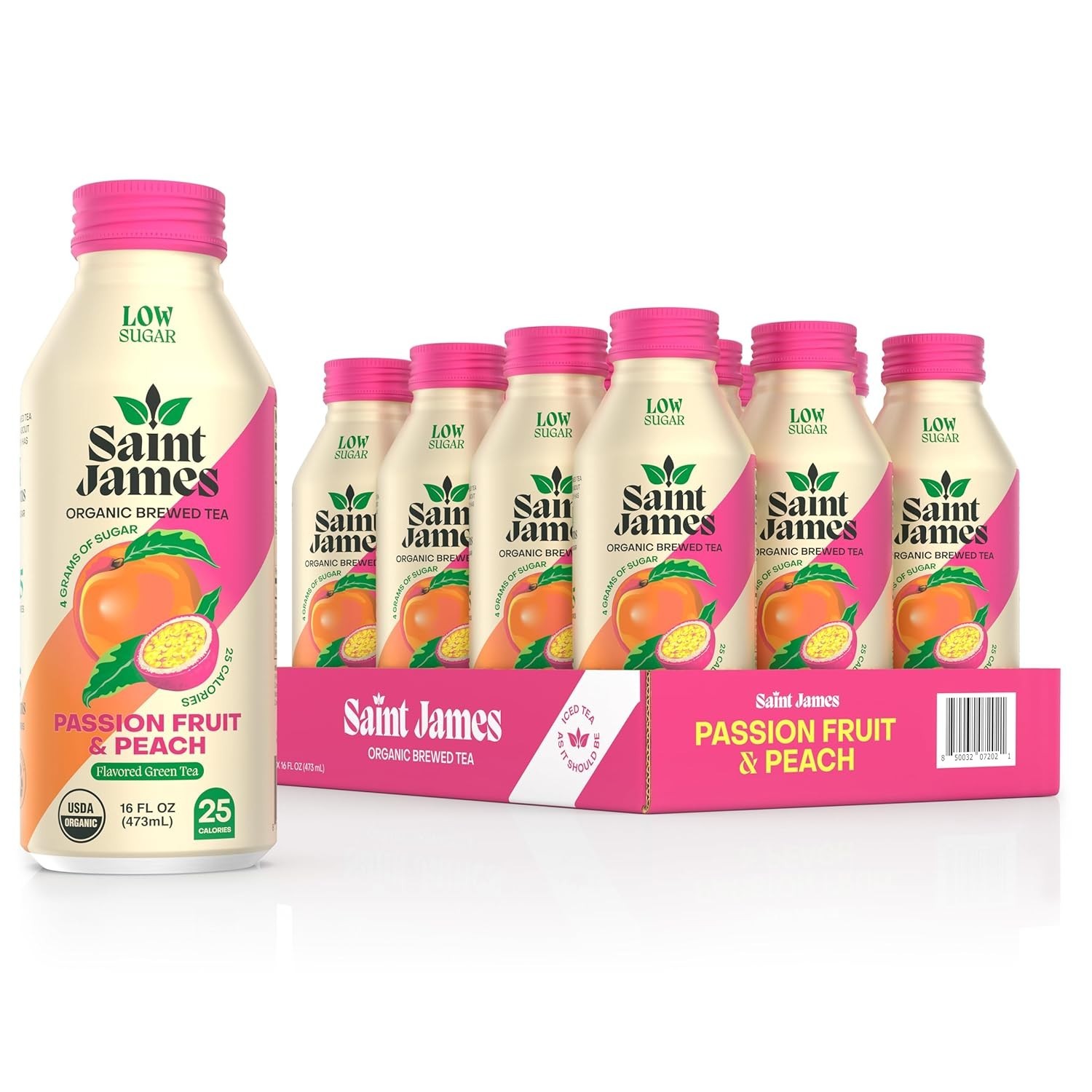 Mildly Sweet Organic Iced Tea Passion Fruit Peach 12 Pack Caffeinated Drink