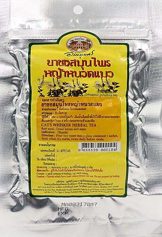 Cat’s Whiskers Tea Gout & Kidney Health Herbal Infusion Detox Thai 6packx10 bags