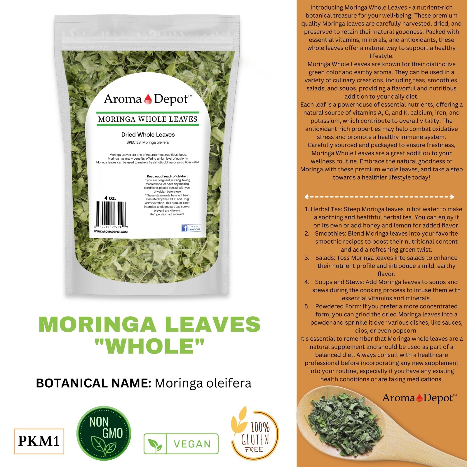 Moringa Powder 5 lbs. oleifera leaf 100% Pure Natural Superfood Gluten Free