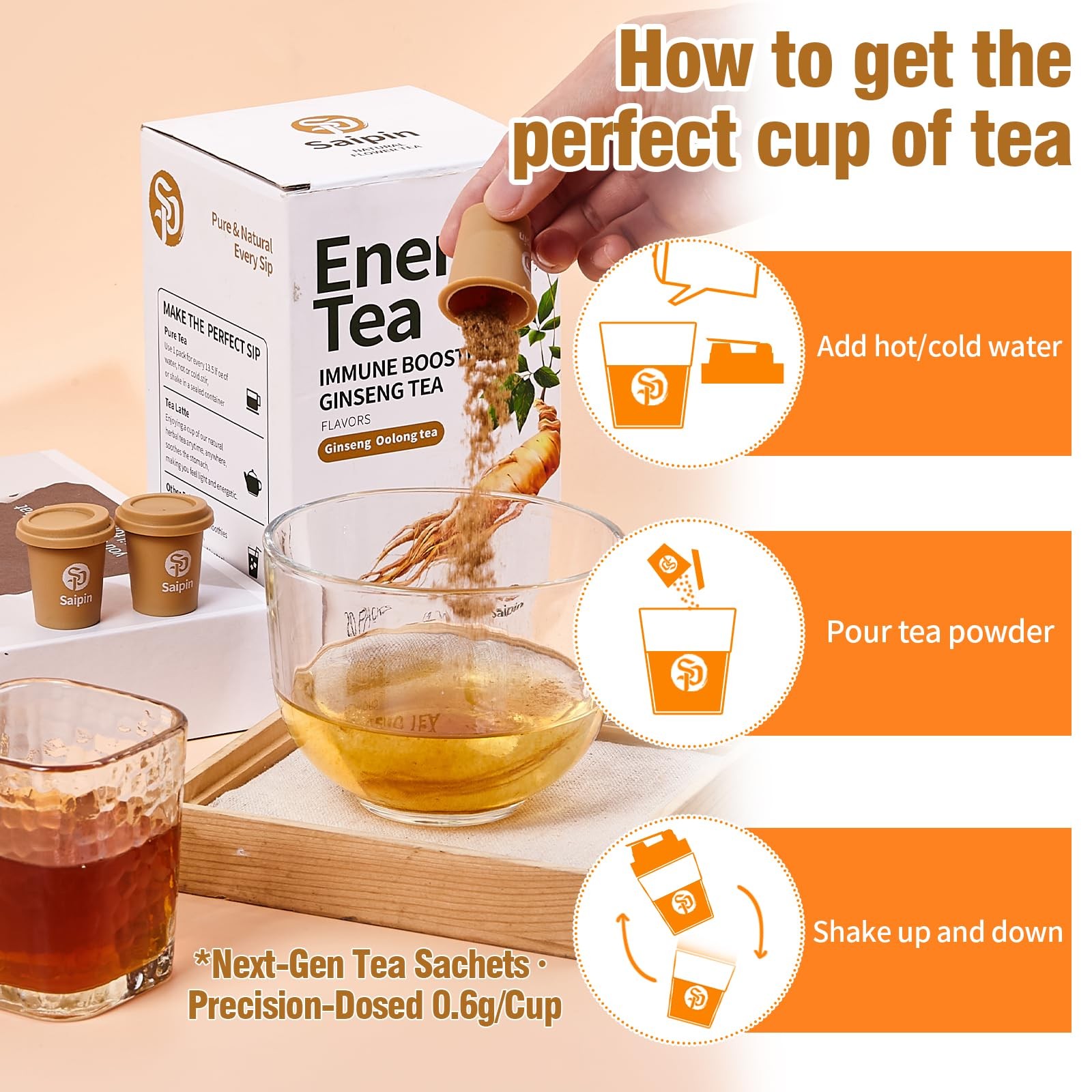 SAIPIN Organic Ginseng Tea20 Instant Oolong Tea with Free Shaker Bottle for N…