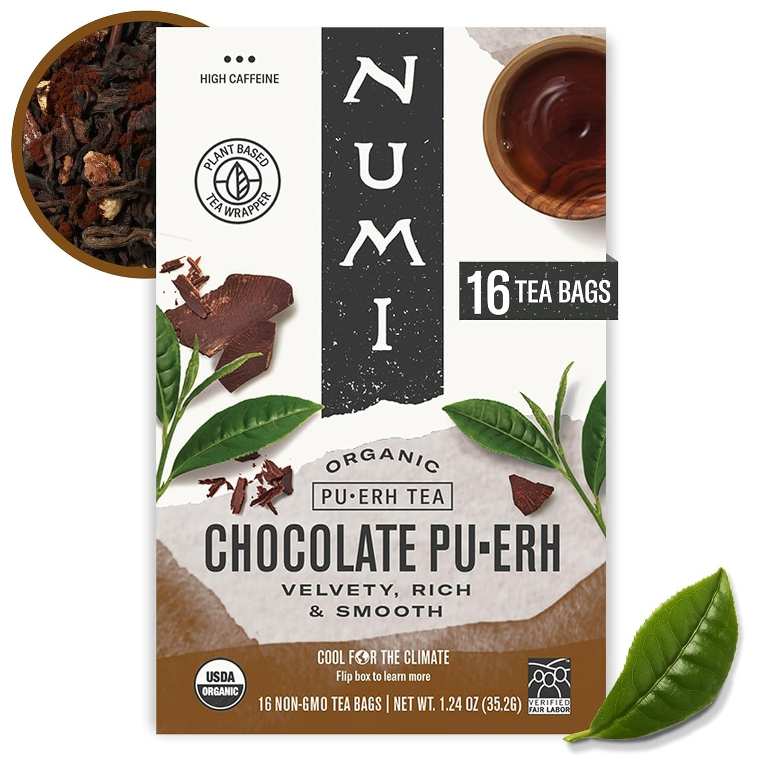 Organic Chocolate Pu-erh Tea, 16 Dark Tea Bags, Aged Yunnan Pu-erh Tea with C…