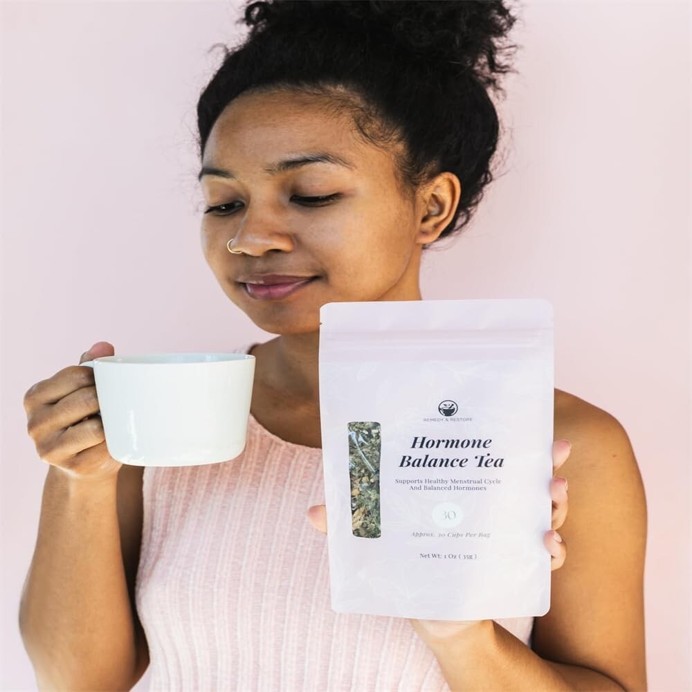 Hormone Balance Tea for Women, Organic Herbal Tea with Red Raspberry Leaf, Tulsi