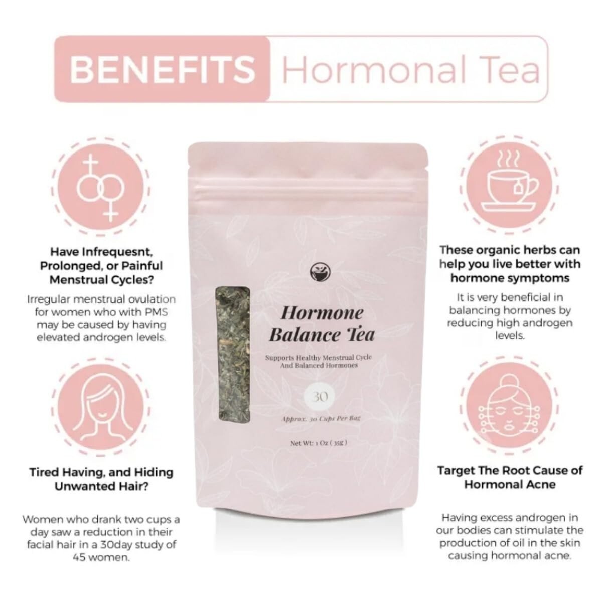 Hormone Balance Tea for Women, Organic Herbal Tea with Red Raspberry Leaf, Tulsi