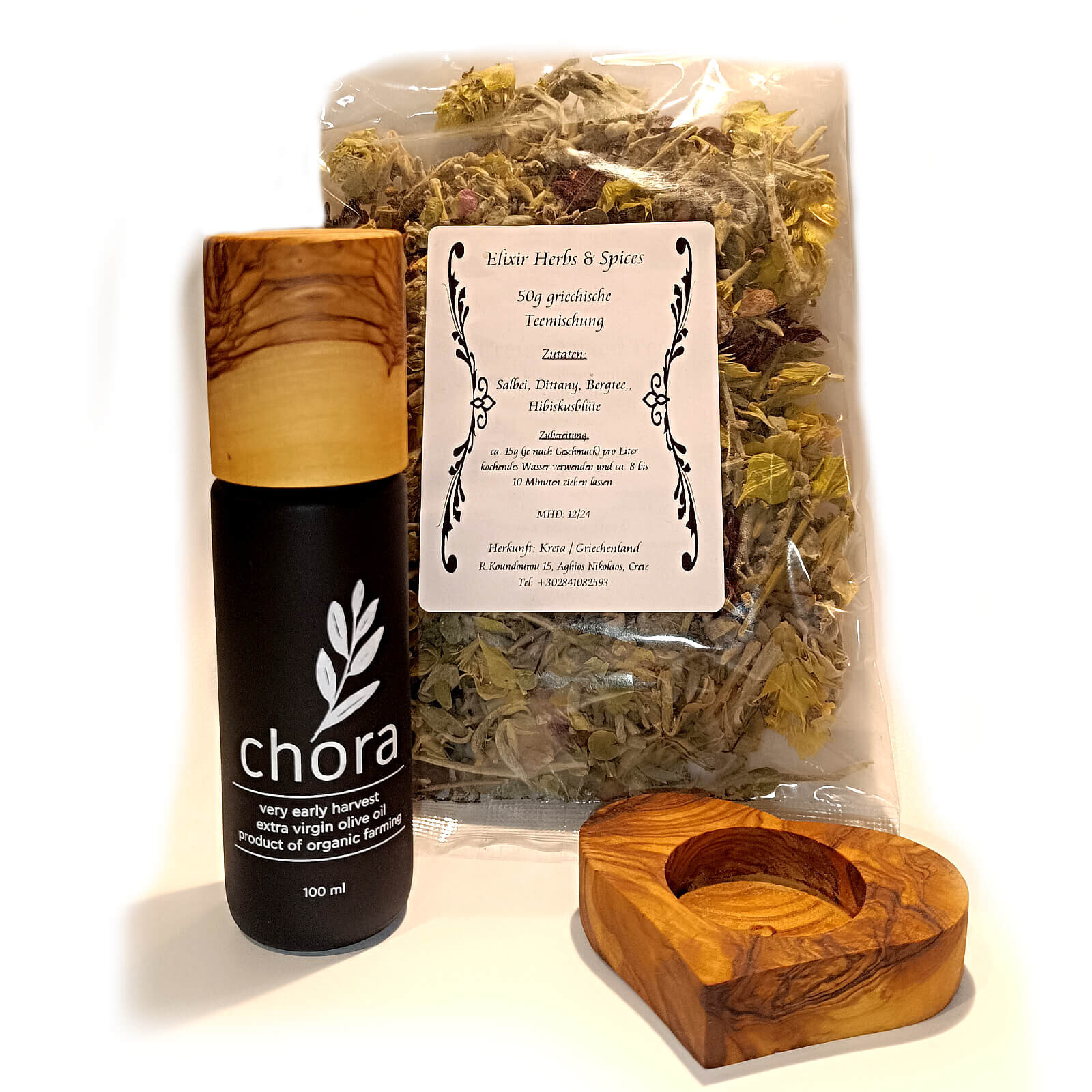 Culinary Gift Set 100Ml Olive Oil Greek Tea Blend & Tea Light #97