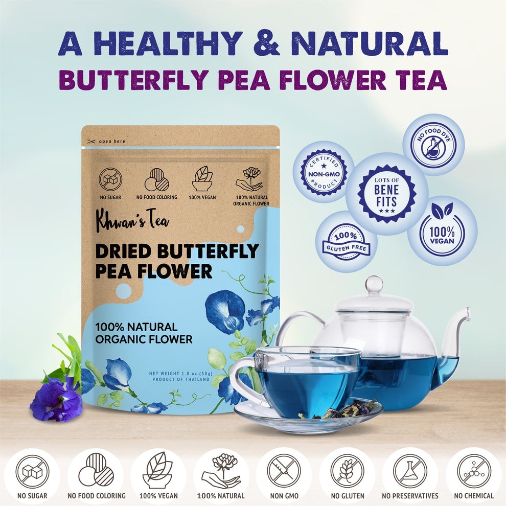 KHWAN’S TEA Dried Butterfly Pea Flower New Great Hot or Iced