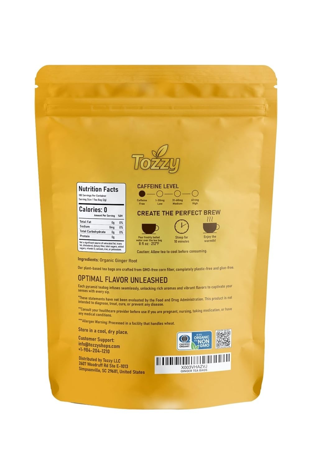 Organic Ginger Tea – 100 Count, Plant-Based Pyramid Tea Bags – Packaging May …