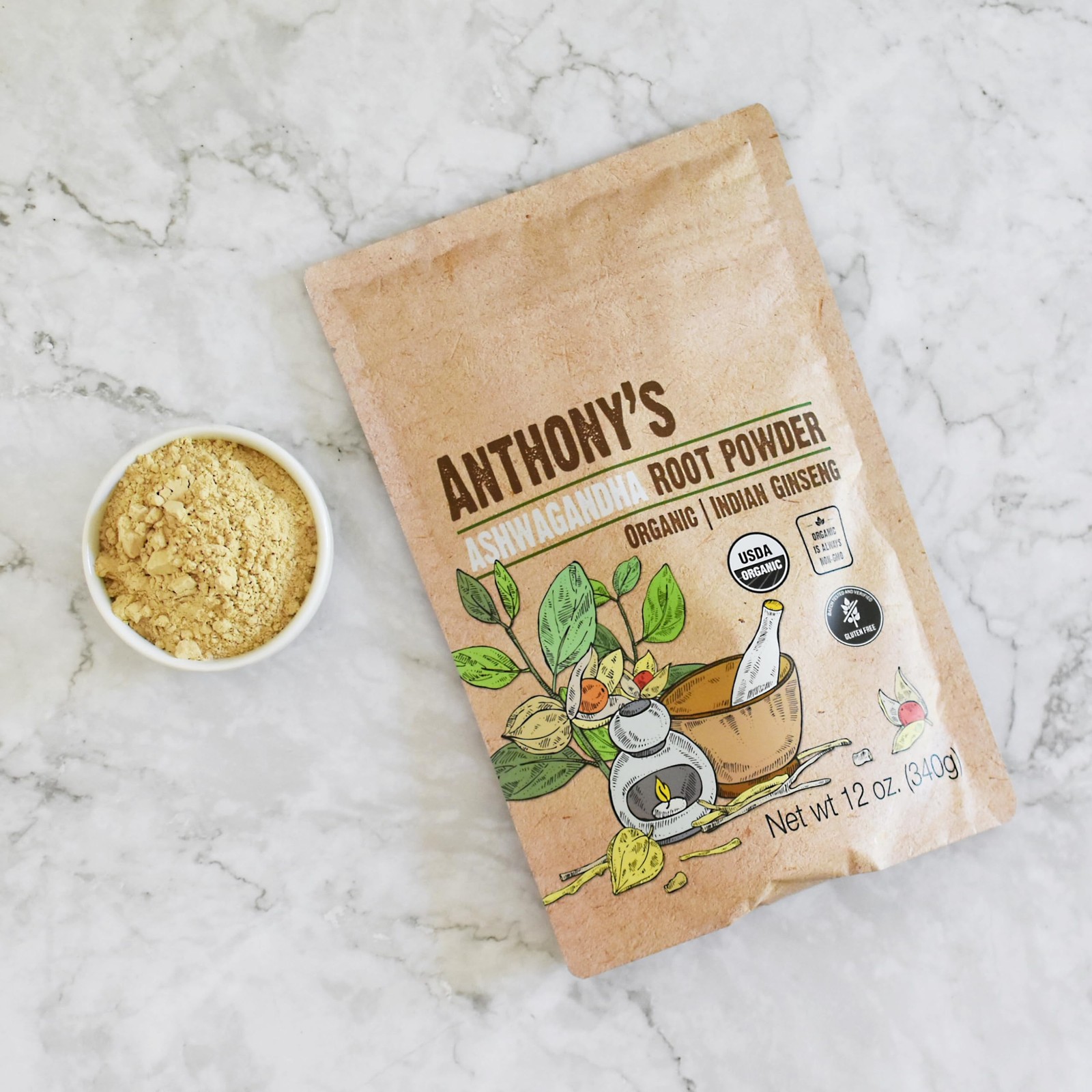 Anthony’s Organic Ashwagandha Powder, 12 oz, Batch 12 Ounce (Pack of 1)