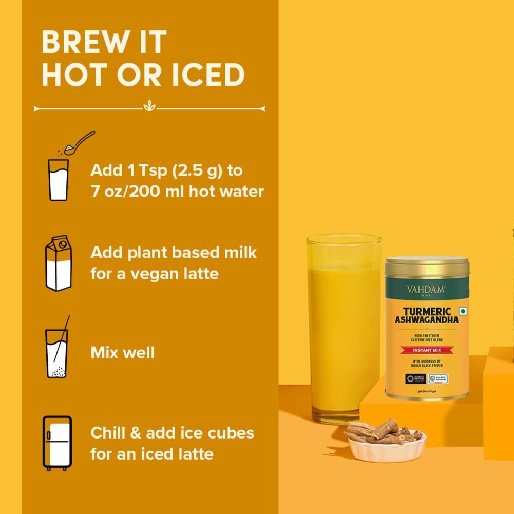 VAHDAM Turmeric Ashwagandha Latte Mix Caffeine Free Golden Milk