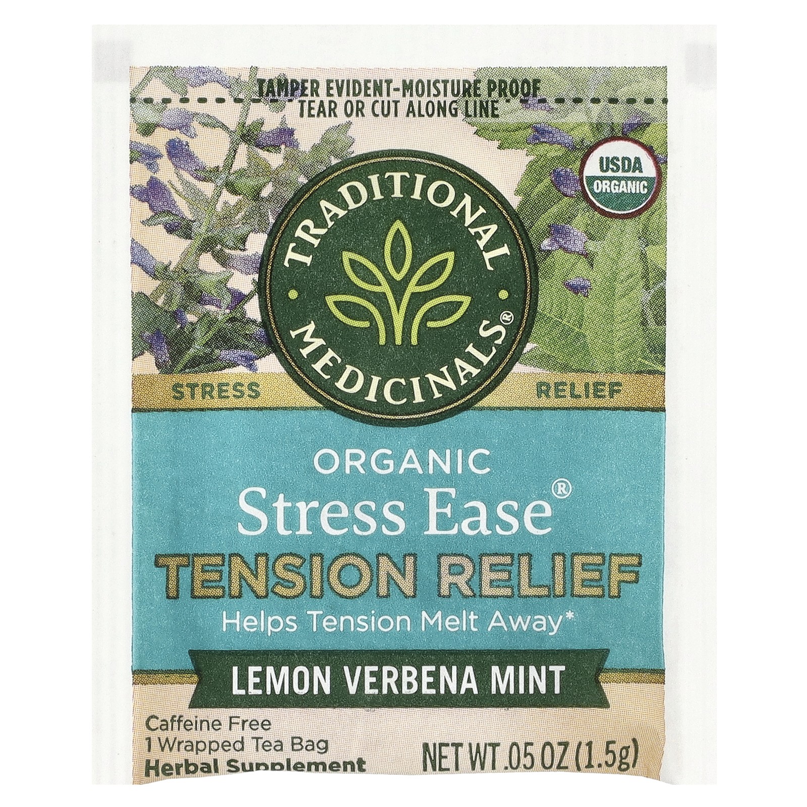 Organic Stress Ease® Tension Relief, Lemon Verbena Mint, Caffeine Free, 16