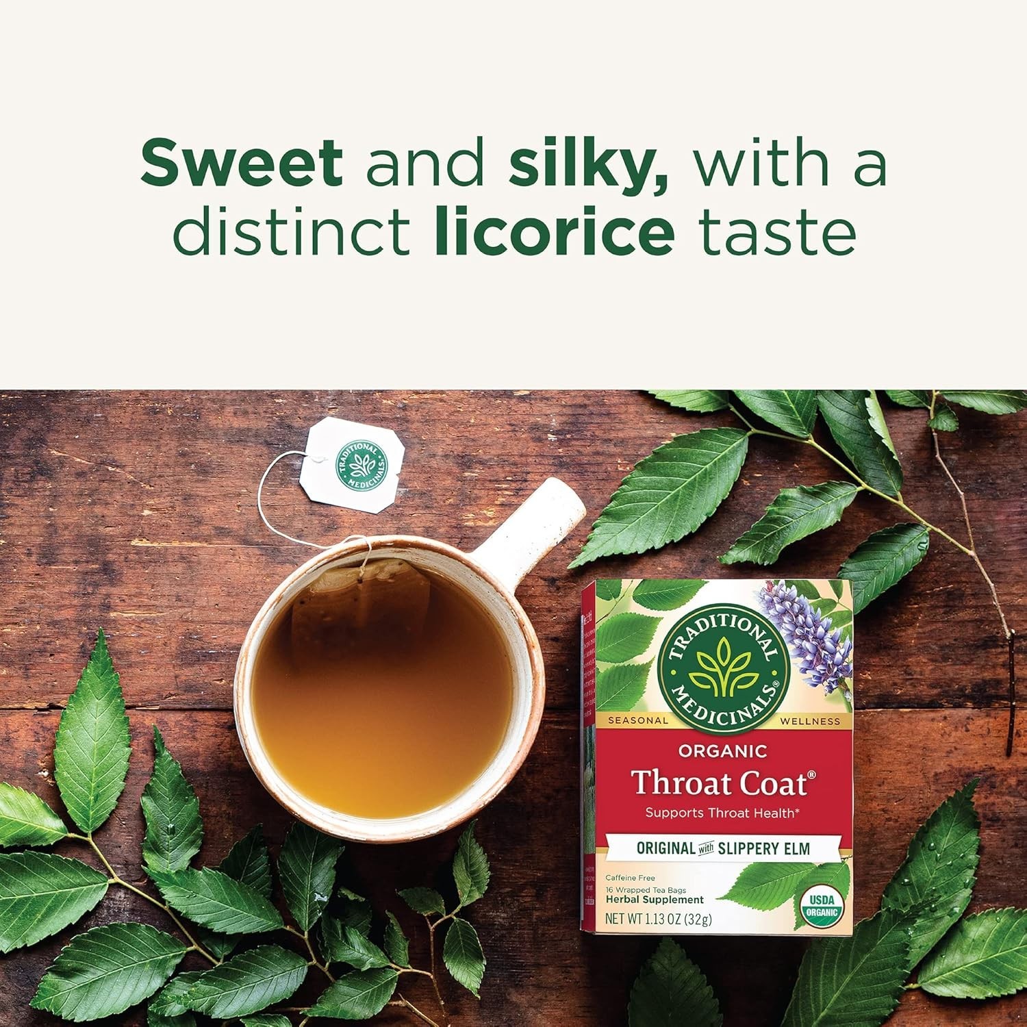 Organic Throat Coat Original with Slippery Elm, Caffeine Free, 16 Tea Bags…