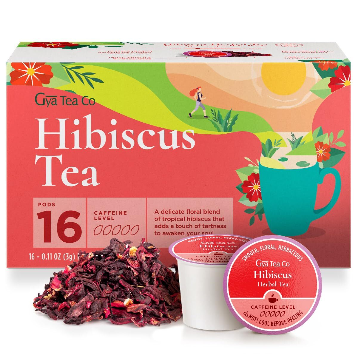 Hibiscus Herbal Tea Pods for Keurig 16 ct- Decaf Tea K Cups for Keurig Rich i…