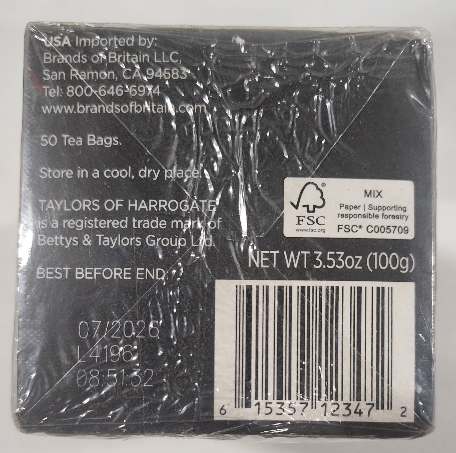 Taylors Green Tea with Jasmine, 50bags Damaged Boxes Sealed 07/26