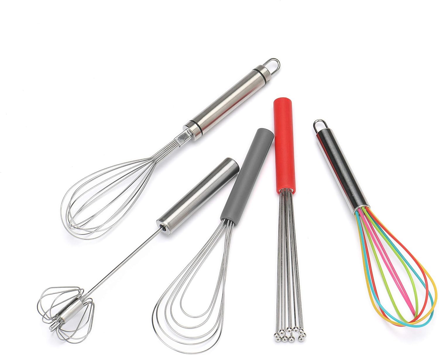 Flat Whisk Silicone Handle Non Slip 10″ – 5 Wires with 10 Heads Gray