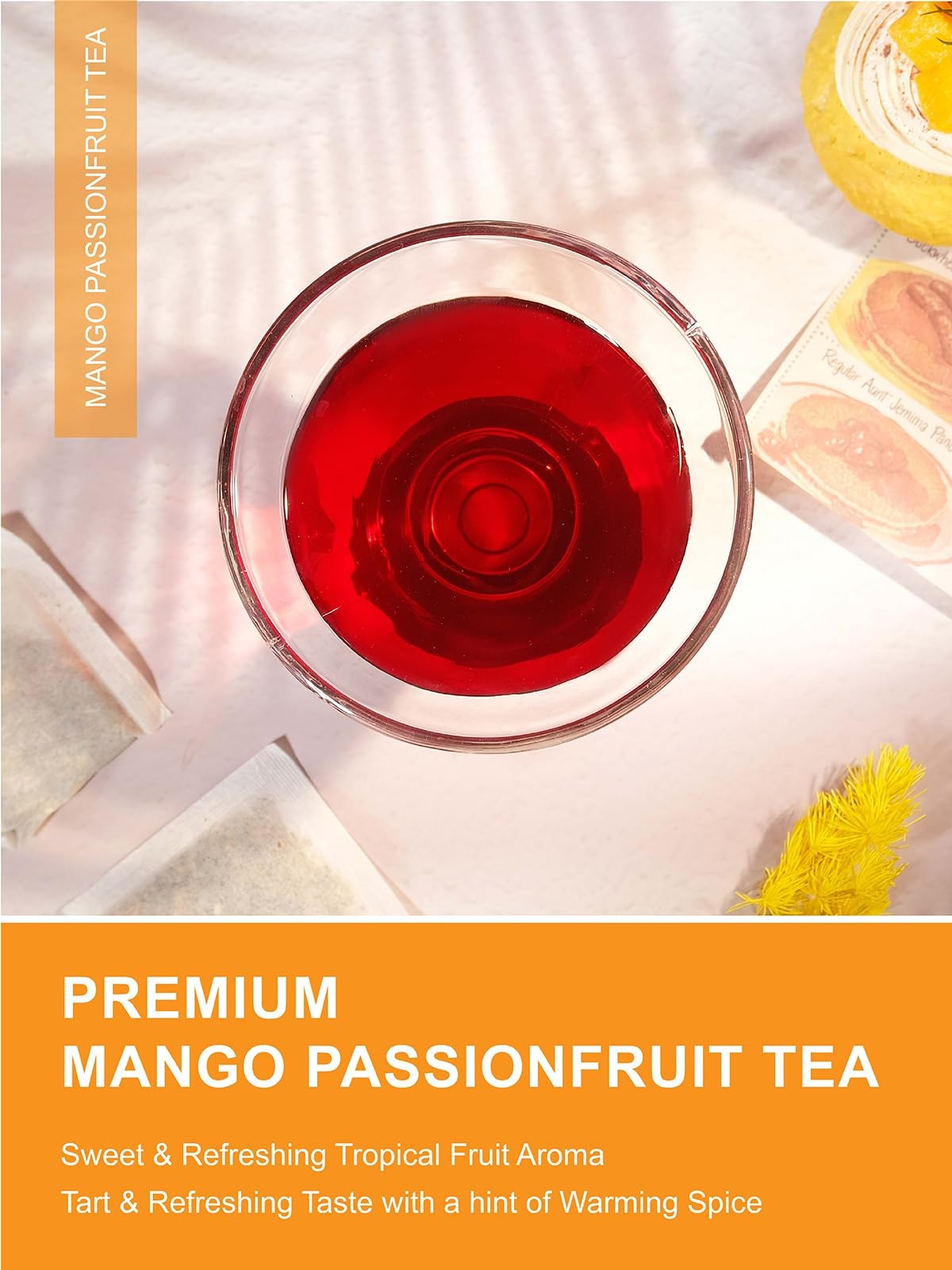 TeeLux Mango Passion Fruit Tea with Hibiscus Rosehip, 100 Count (Pack of 1)