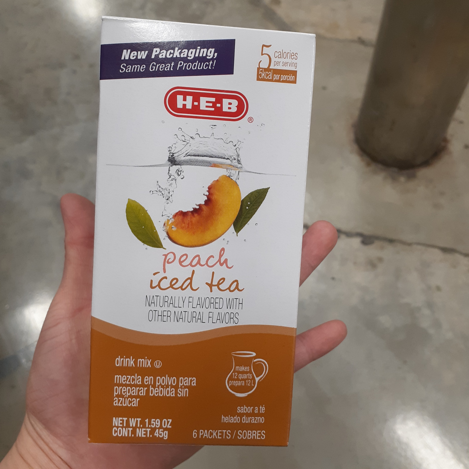 Iced Tea Drink Mix Packets Naturally Flavored 6 ct HEB- Lemon, Peach, Tropical
