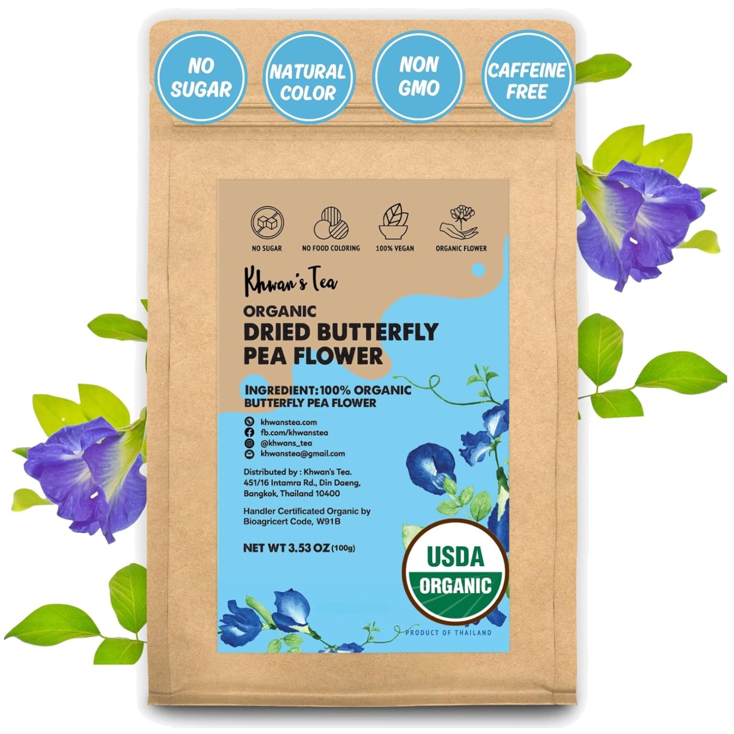 Organic Butterfly Pea Flower Tea – 3.5 oz Family Pouch