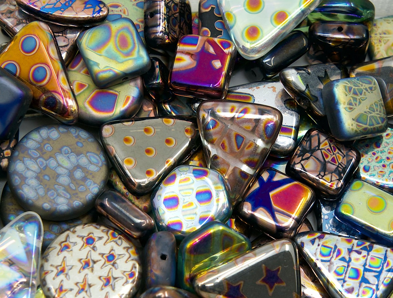 0.8 oz (25g) Mix of Unique Czech Bohemia Glass Pressed Beads with Various Pat…