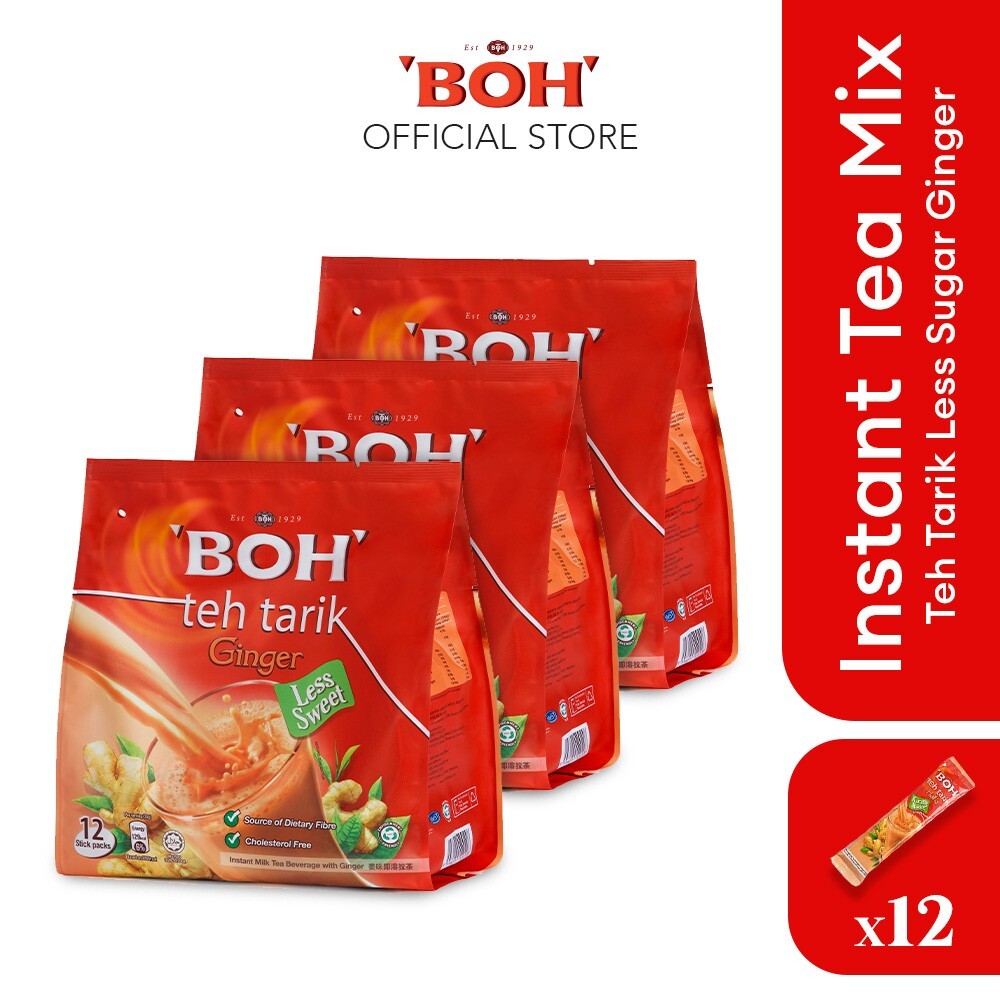 4X BOH Plantation TEH TARIK Ginger LessSweet (48sachets x 26g) each Malaysia Tea