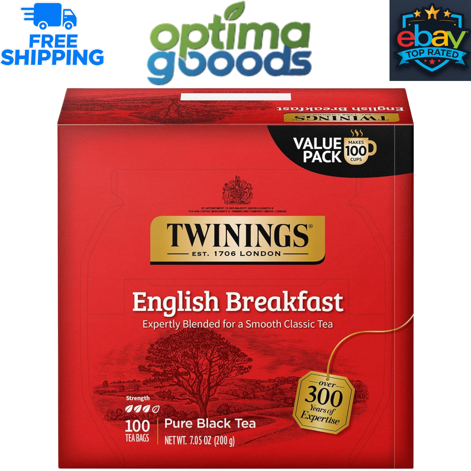 Twinings English Breakfast Black Tea Bags, 100 Count (Pack of 1) Free Shipping.