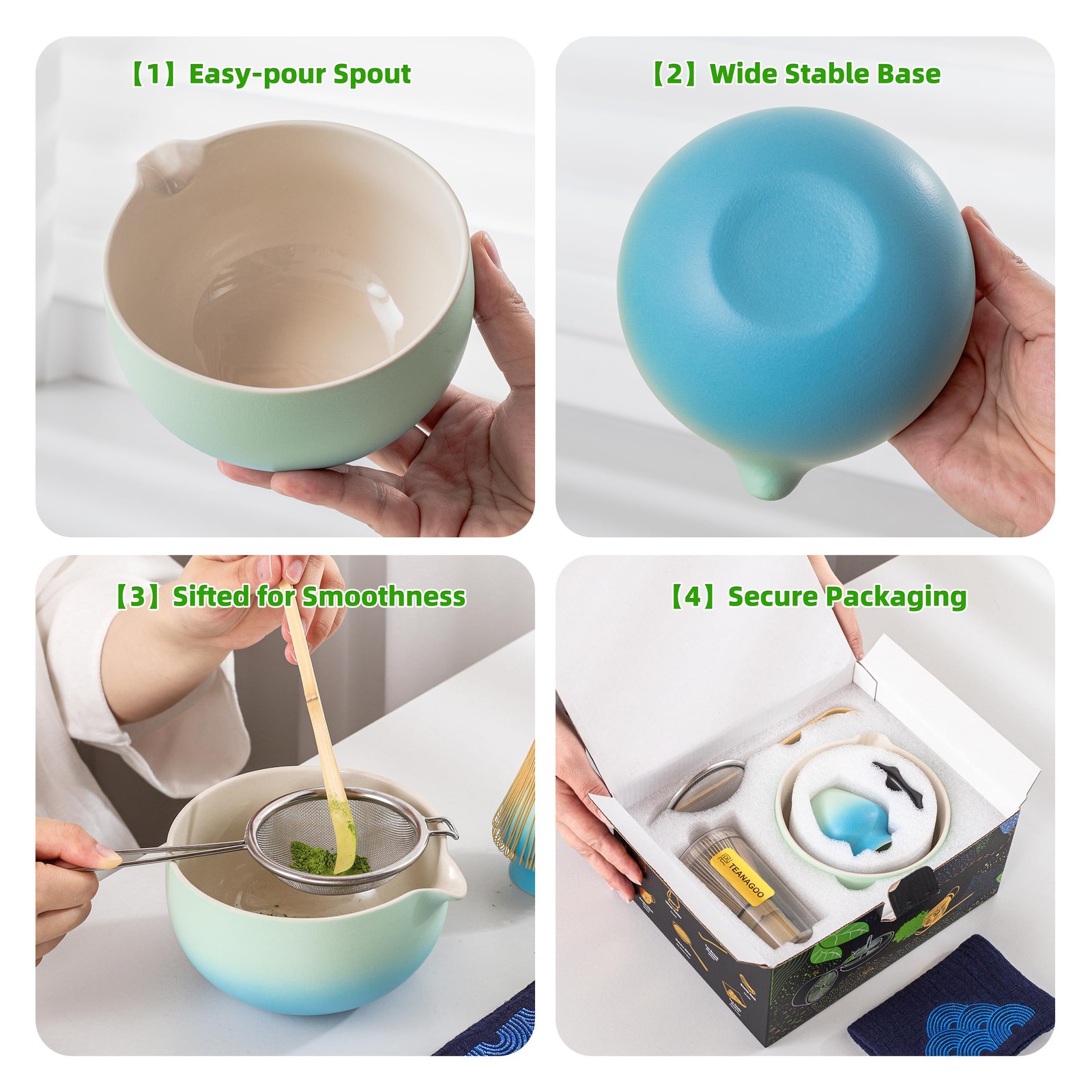 TEANAGOO Matcha Whisk Set Blue,Ceremony Matcha Set,Matcha Kit Grident Blue,Ma…