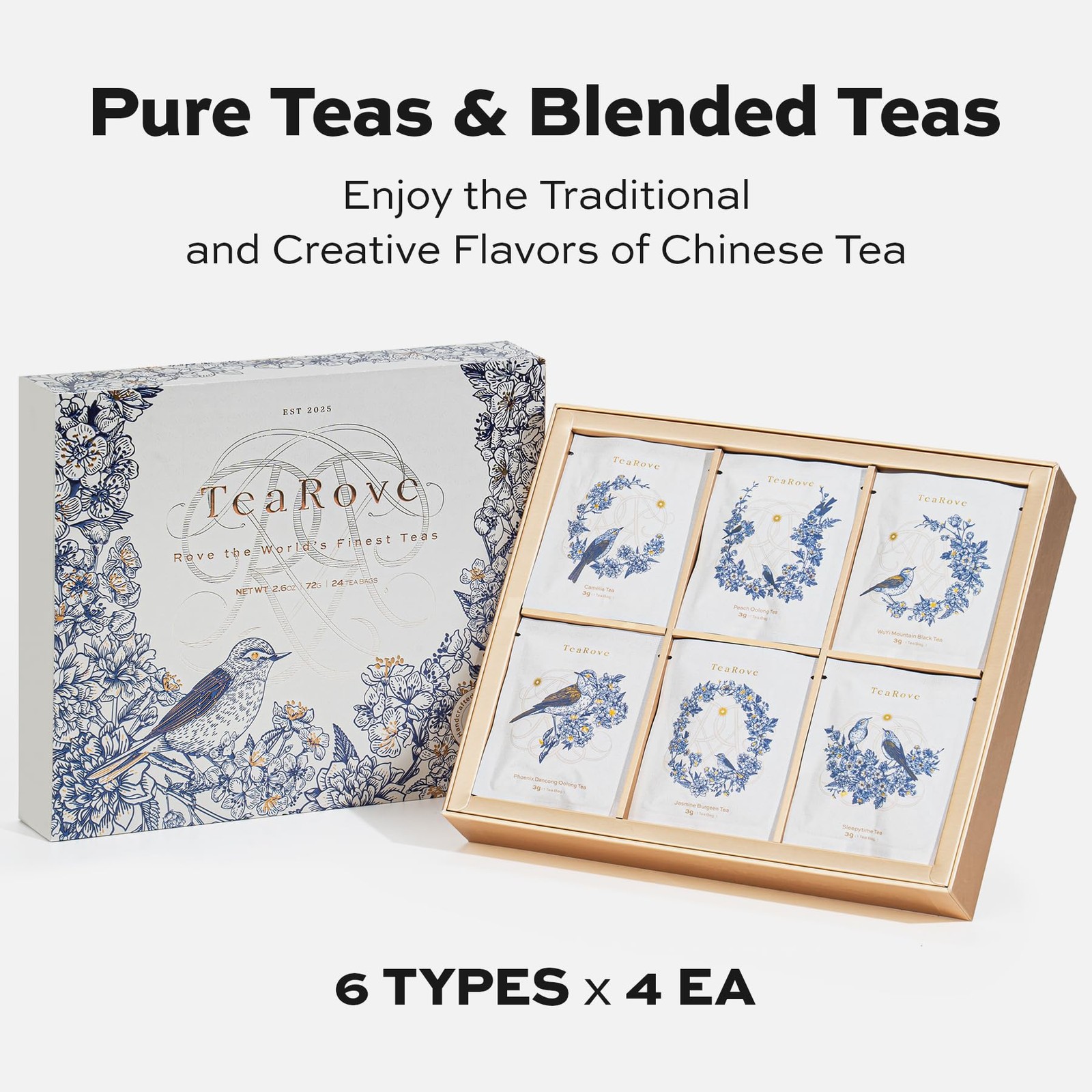 Premium Tea Sampler Gift Set with Gold-Foil Presentation Box, 24 Assorted Var…