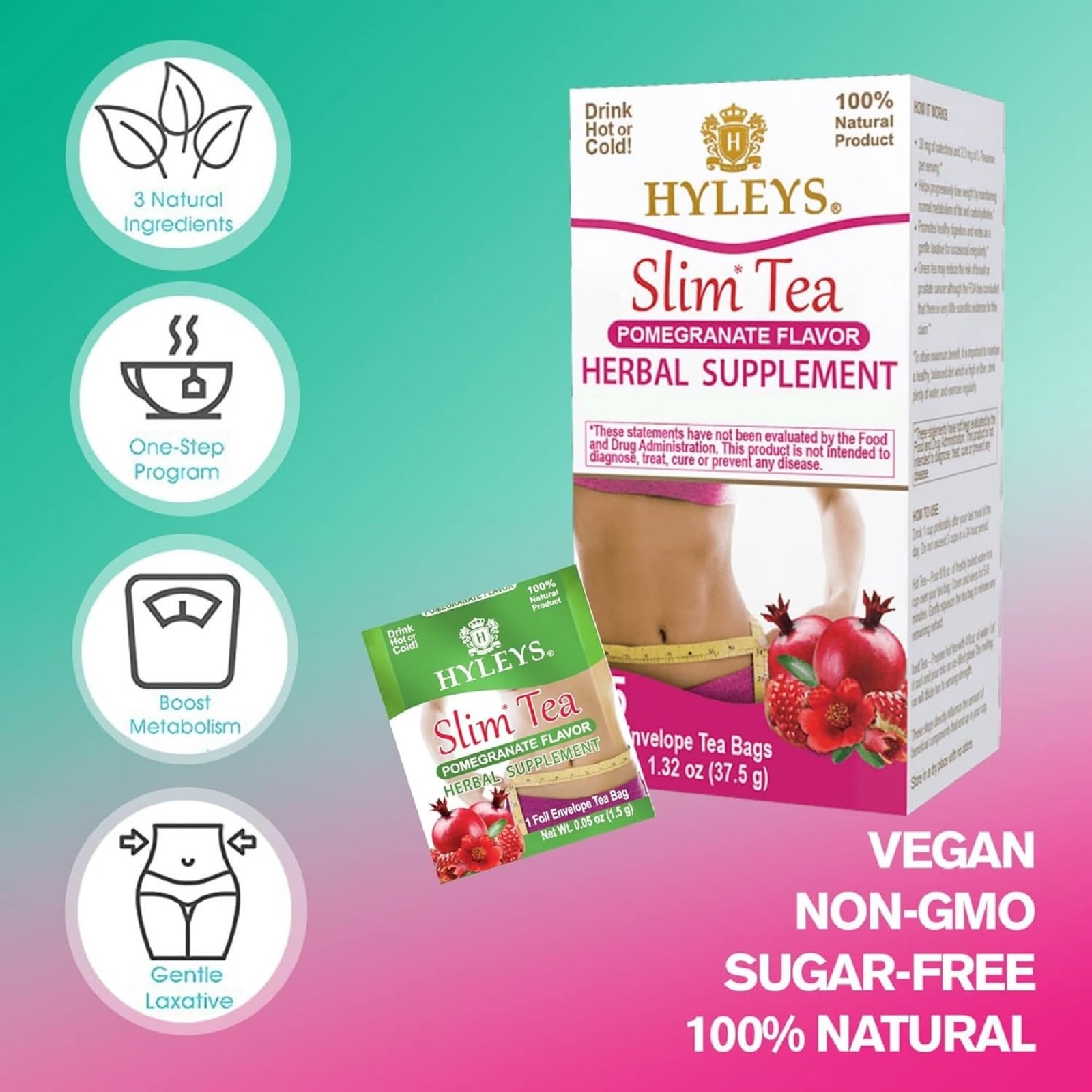 Hyleys Slim Tea Pomegranate Weight Loss Herbal Supplement Cleanse & Detox 25ct
