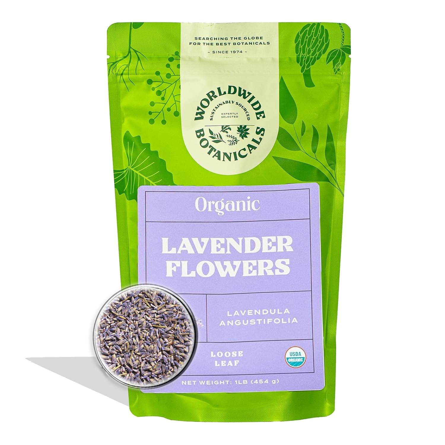 Worldwide Botanicals Organic Lavender Flowers, 1 lb, Pure European Lavender b…