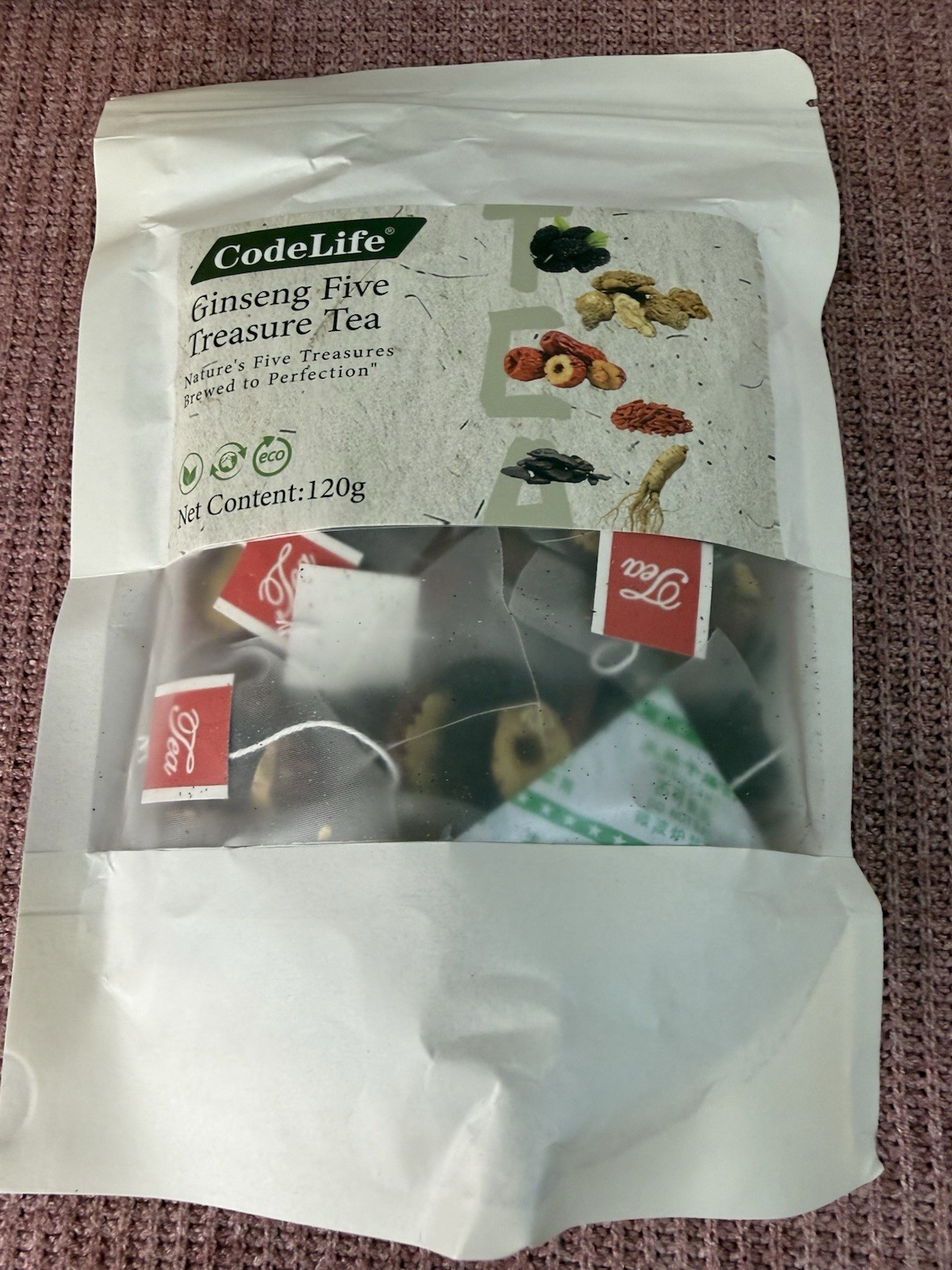 Ginseng Five Treasure Tea Herbal Wellness Blend–100g(20 pcs) Free Shipping