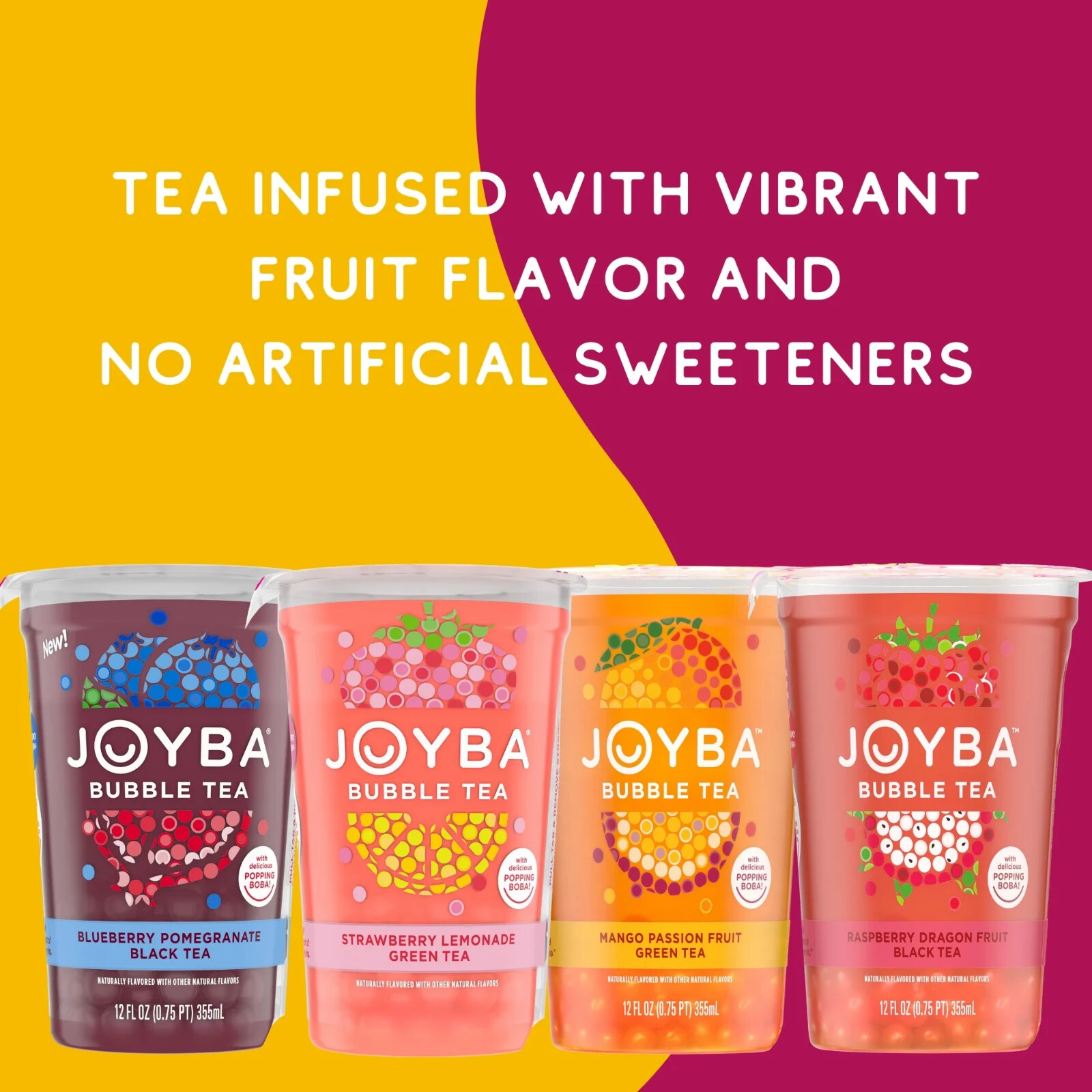 Joyba Mango passionfruit green tea Bubble Tea, 12 fl oz (Pack of 4).