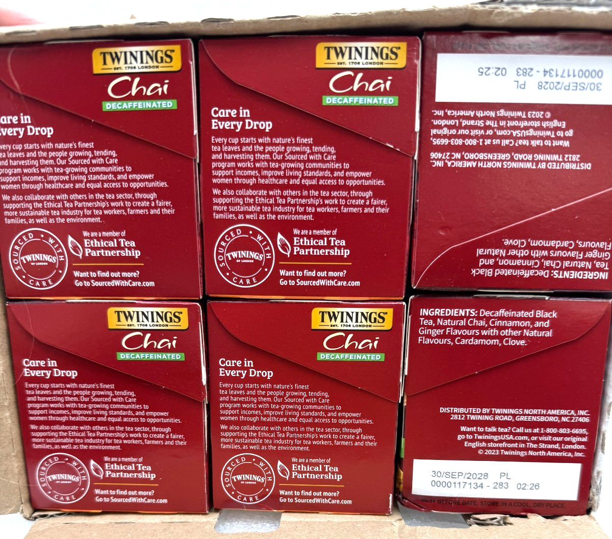 6 bxs (total 120ct) Black Tea Bags Twinings Decaffeinated Chai, BB 2028 READ