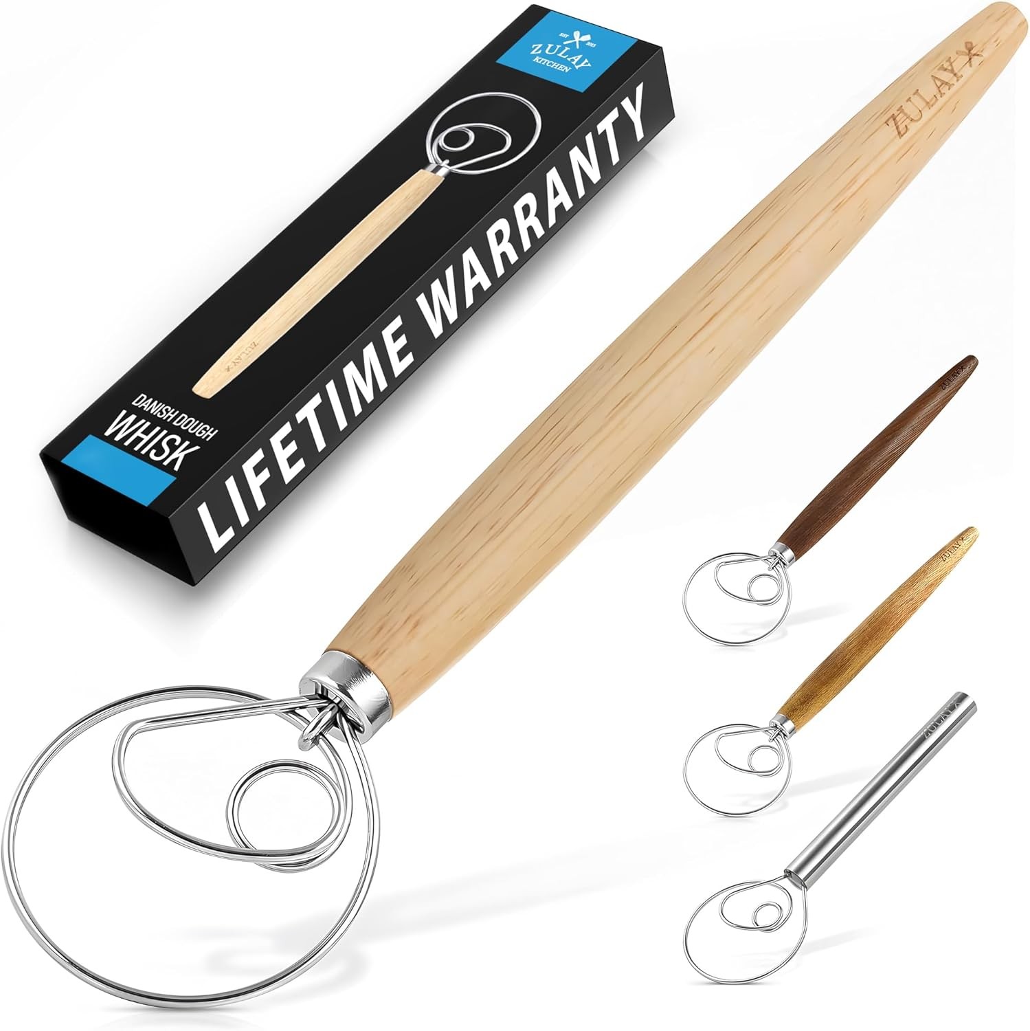 Zulay Kitchen 13-Inch Danish Dough Whisk – Wooden 1 Pack, Rubberwood